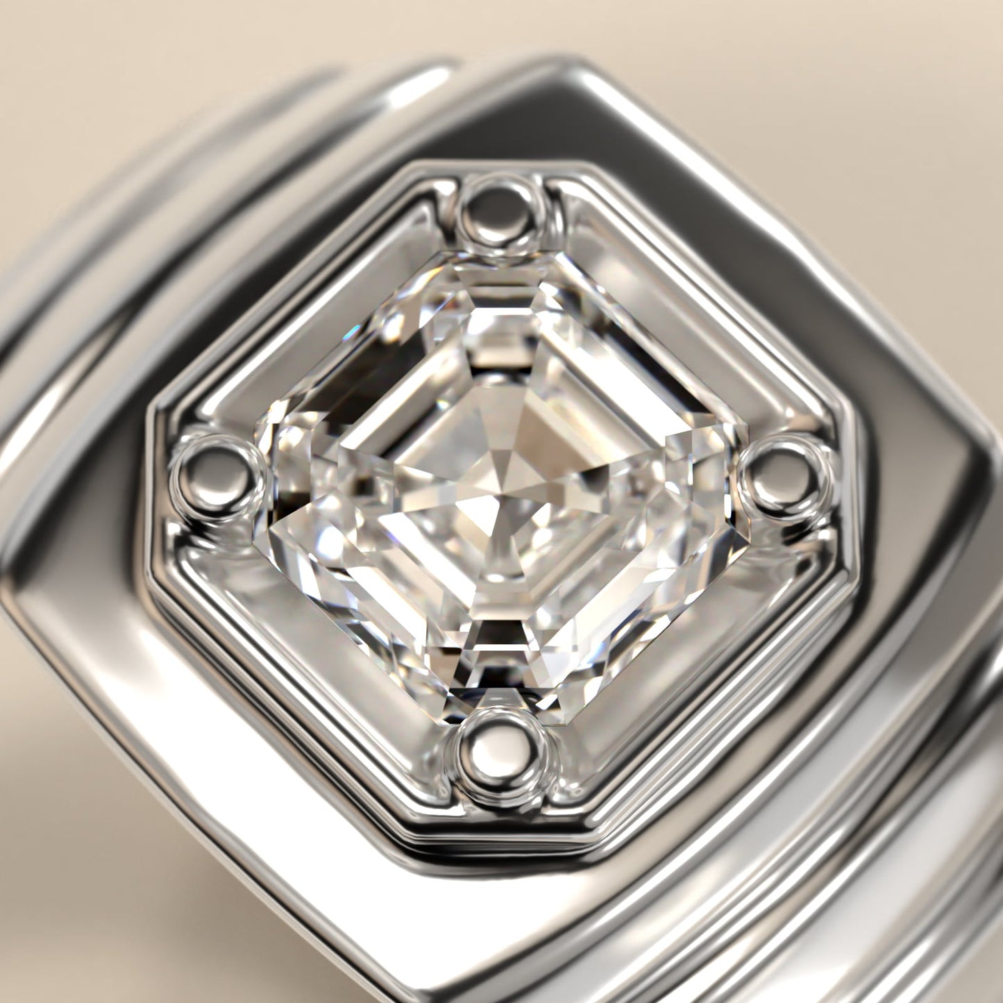 Men's Ridged Solitaire Engagement Ring in Platinum - Asscher Center