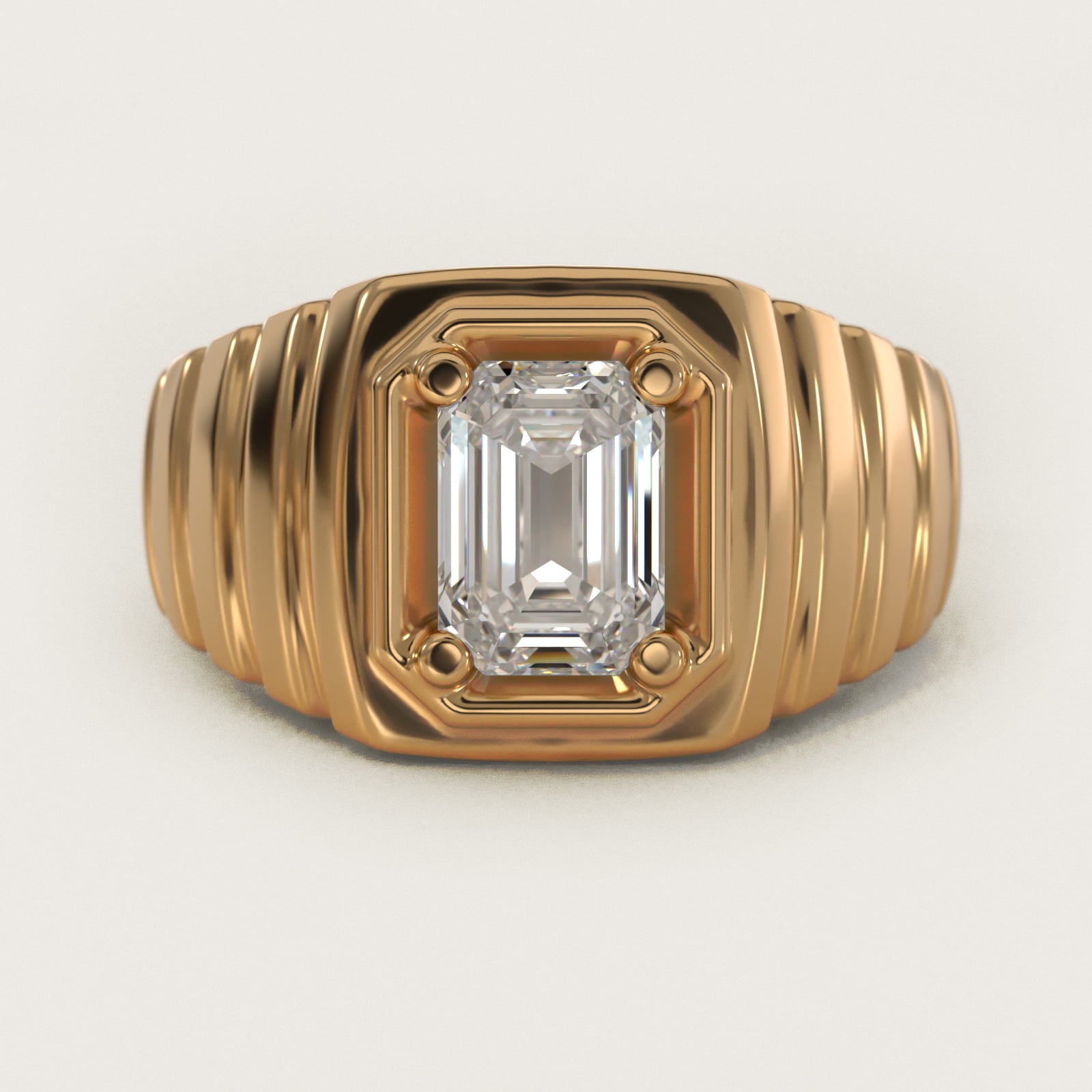 Men's Ridged Solitaire Engagement Ring in 18k Yellow Gold - Emerald Center