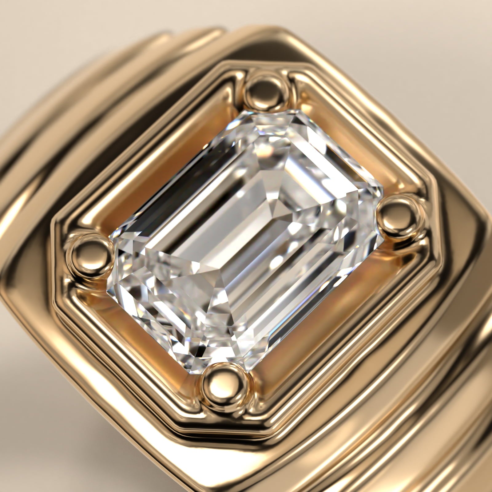 Men's Ridged Solitaire Engagement Ring in 14k Yellow Gold - Emerald Center