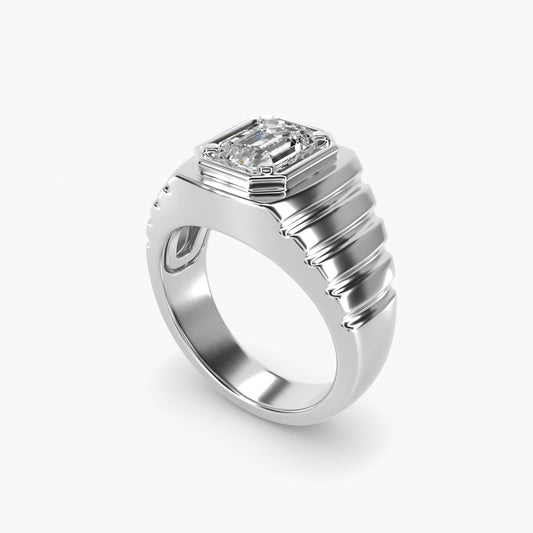 Men's Ridged Solitaire Engagement Ring in Platinum - Emerald Center