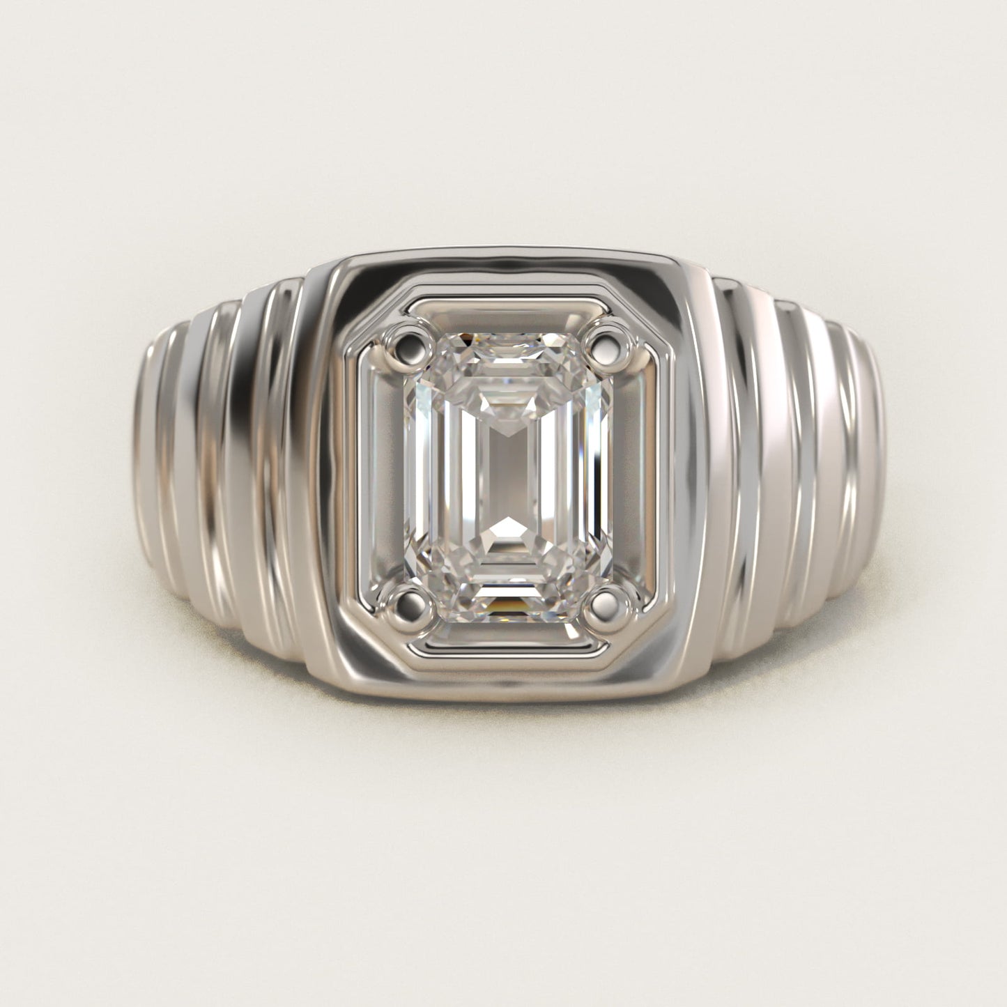 Men's Ridged Solitaire Engagement Ring in Platinum - Emerald Center