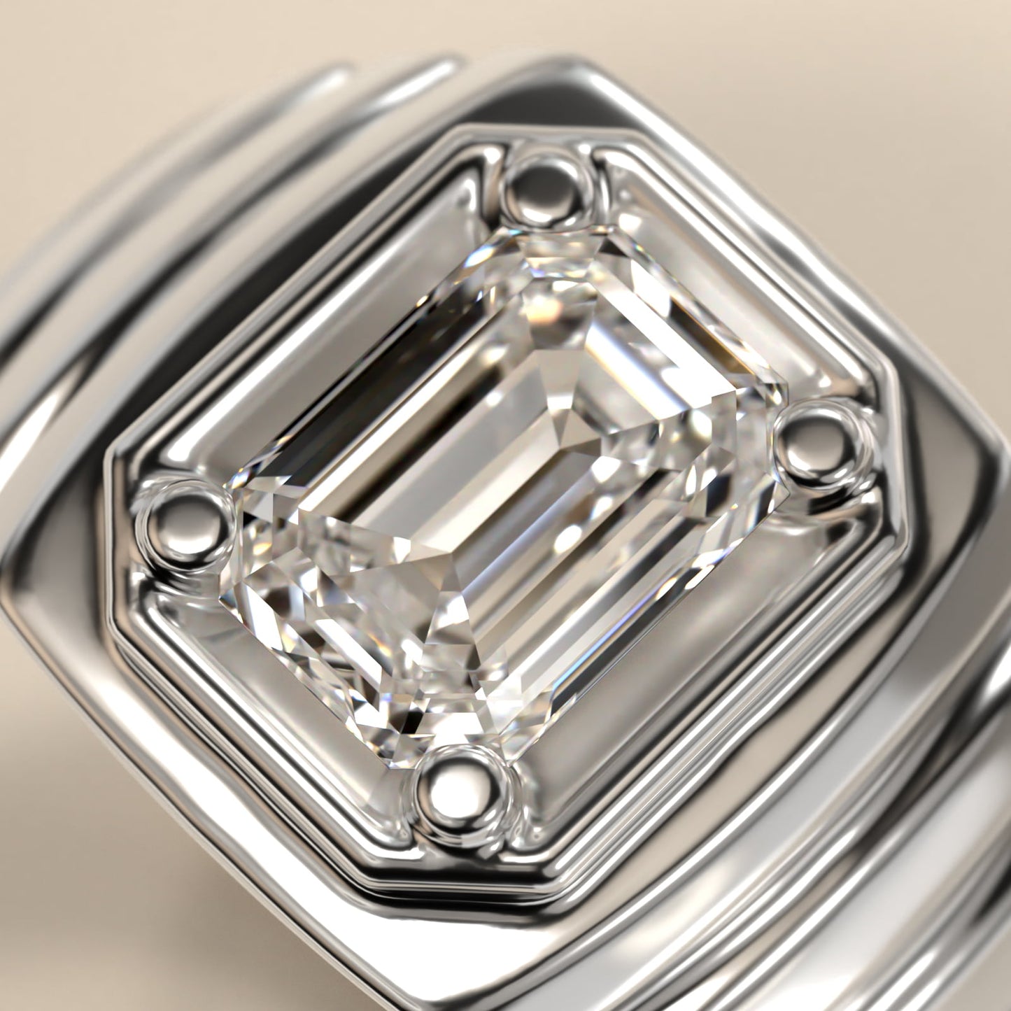 Men's Ridged Solitaire Engagement Ring in Platinum - Emerald Center