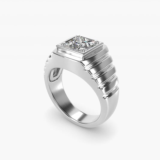 Men's Ridged Solitaire Engagement Ring in 18k White Gold - Princess Center