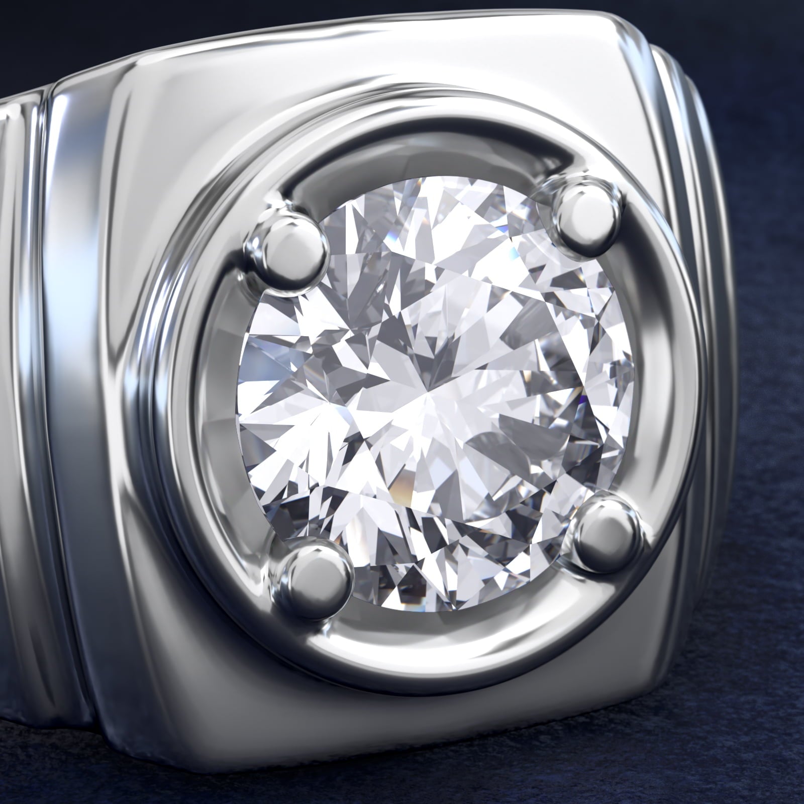 Men's Ridged Solitaire Engagement Ring in 14k White Gold - Round Center