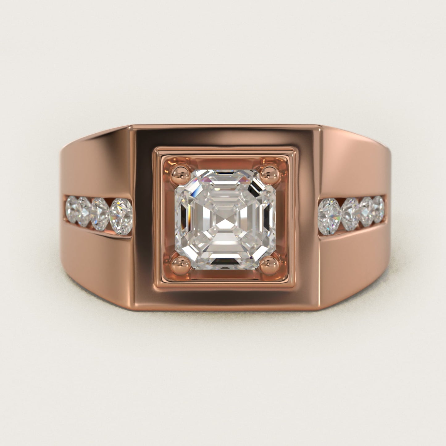 Men's Round Diamond Channel Engagement Ring in 14k Rose Gold (1/3 ct. tw.) - Asscher Center