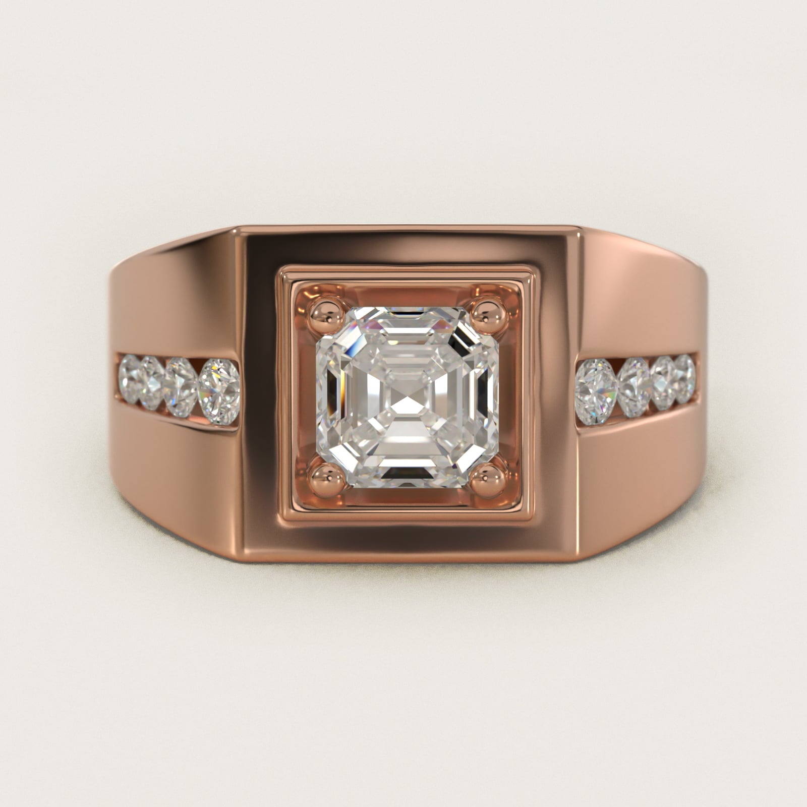 Men's Round Diamond Channel Engagement Ring in 18k Rose Gold (1/3 ct. tw.) - Asscher Center