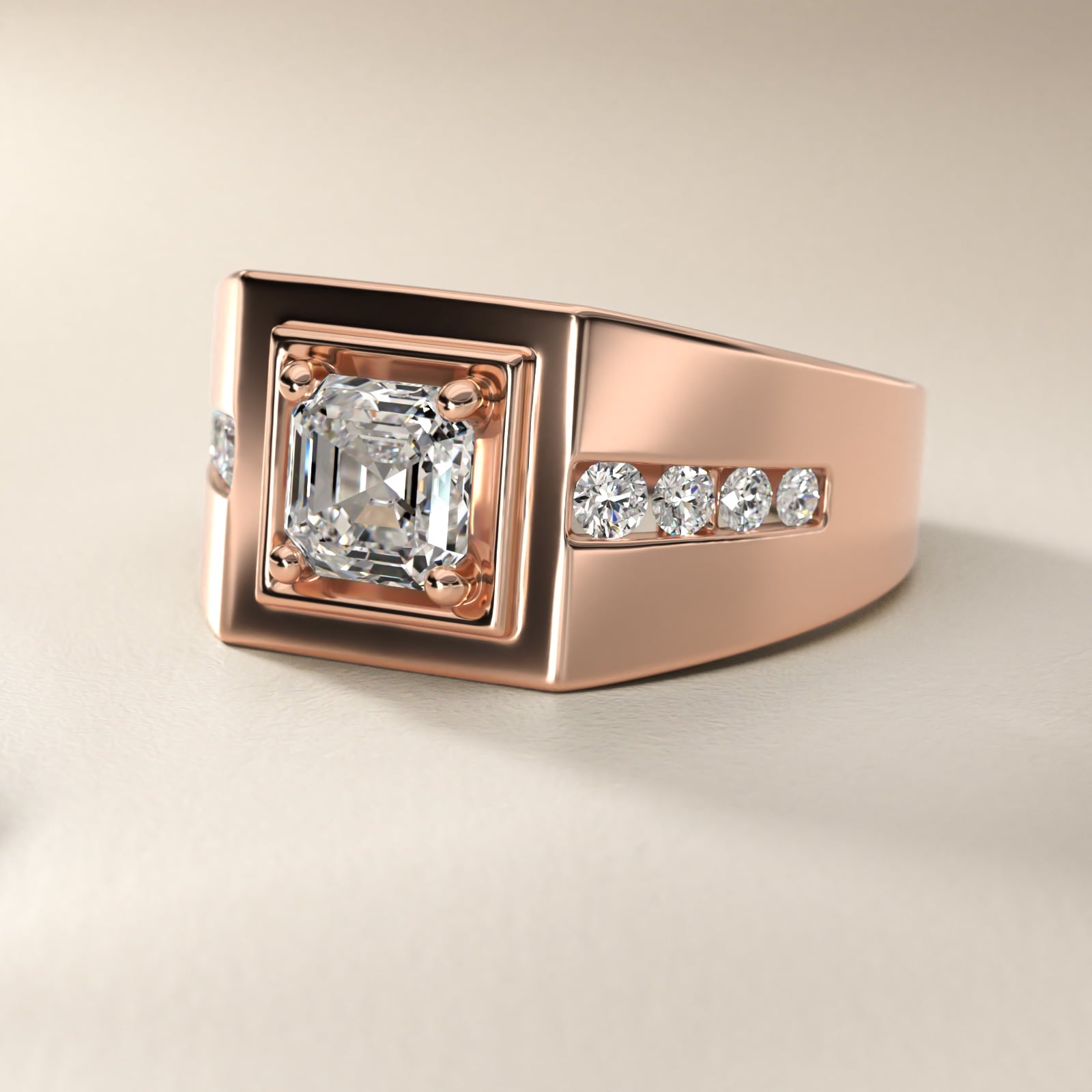 Men's Round Diamond Channel Engagement Ring in 18k Rose Gold (1/3 ct. tw.) - Asscher Center