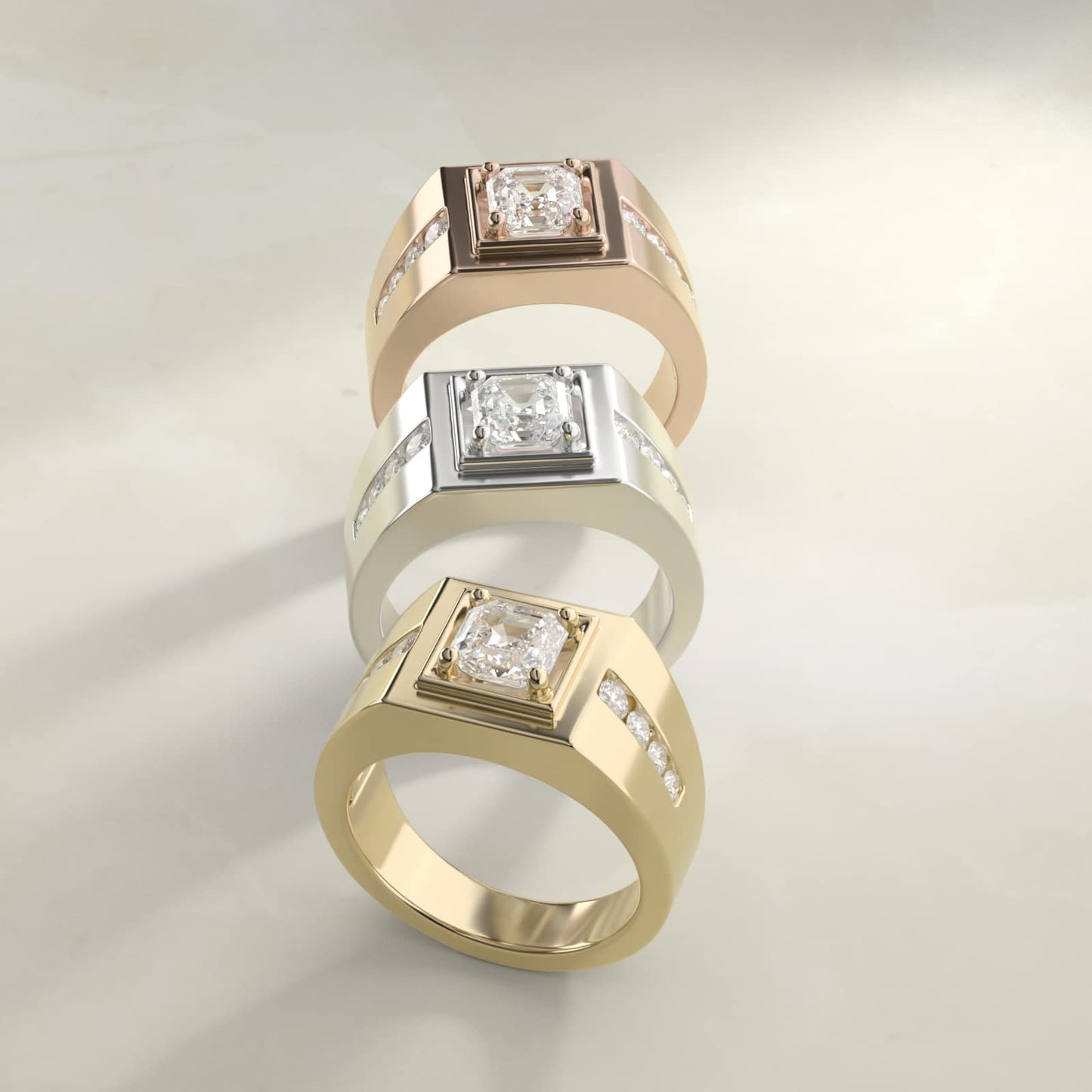 Men's Round Diamond Channel Engagement Ring in 14k Rose Gold (1/3 ct. tw.) - Asscher Center