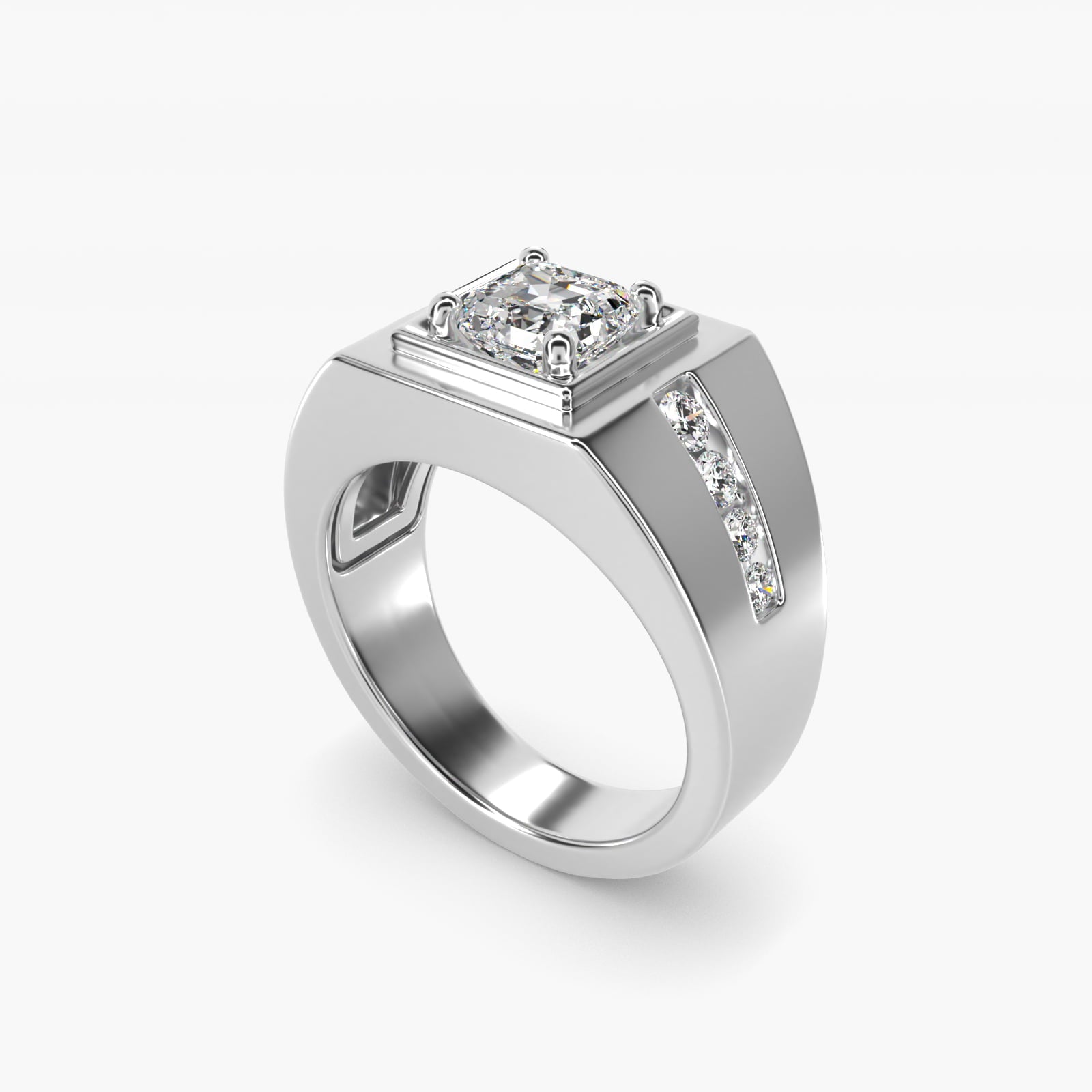 Men's Round Diamond Channel Engagement Ring in 14k White Gold (1/3 ct. tw.) - Asscher Center