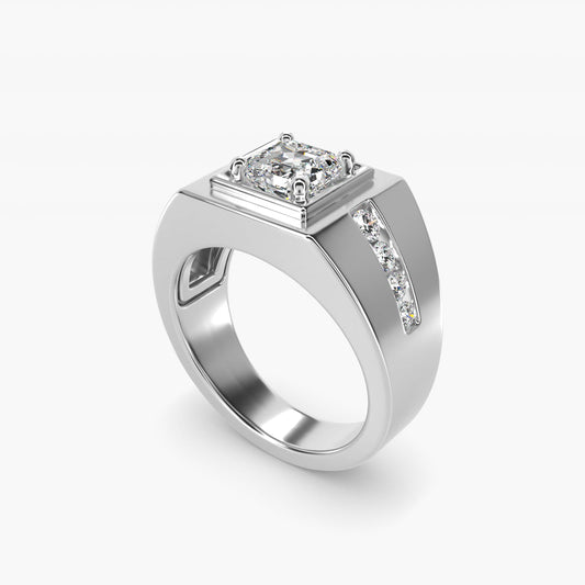 Men's Round Diamond Channel Engagement Ring in 14k White Gold (1/3 ct. tw.) - Asscher Center