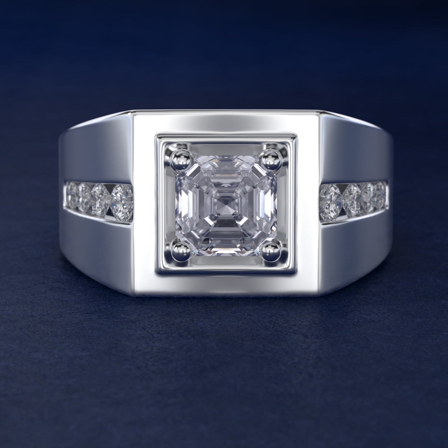 Men's Round Diamond Channel Engagement Ring in 18k White Gold (1/3 ct. tw.) - Asscher Center