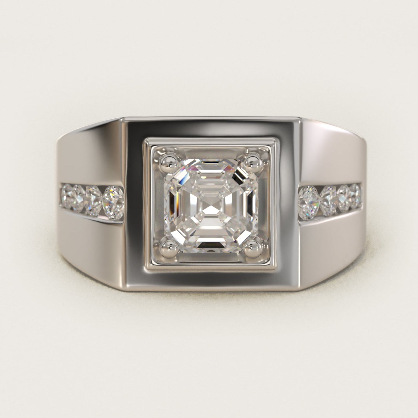 Men's Round Diamond Channel Engagement Ring in 18k White Gold (1/3 ct. tw.) - Asscher Center