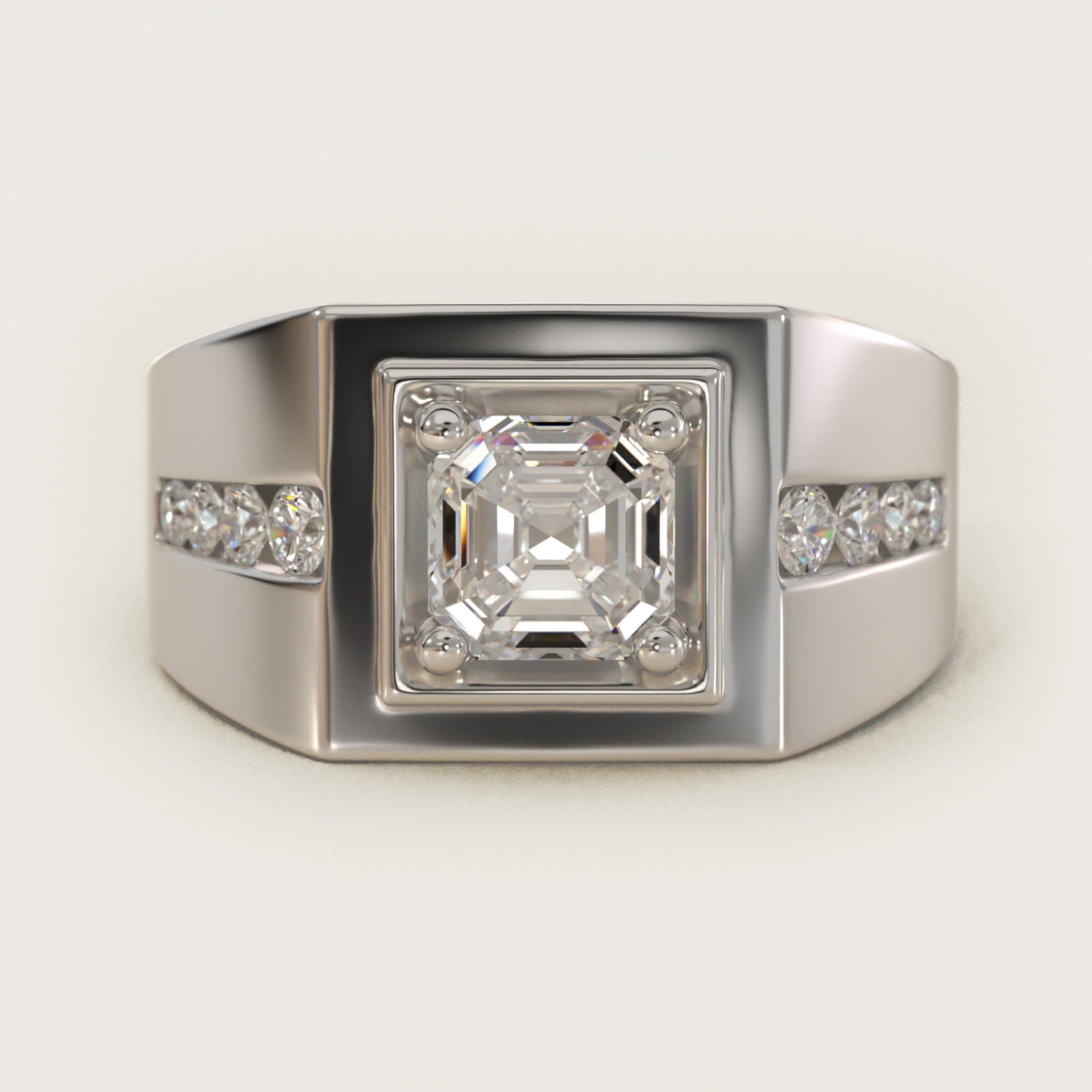 Men's Round Diamond Channel Engagement Ring in 18k White Gold (1/3 ct. tw.) - Asscher Center