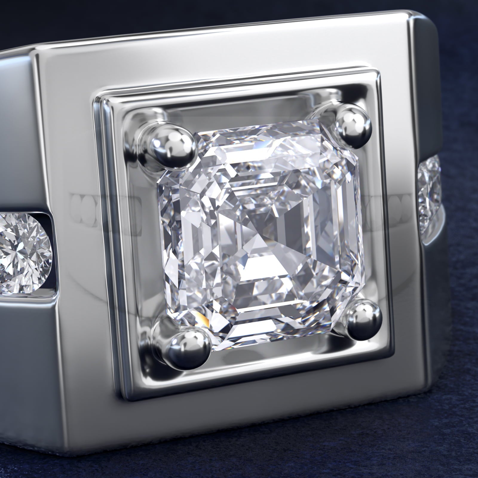 Men's Round Diamond Channel Engagement Ring in 18k White Gold (1/3 ct. tw.) - Asscher Center