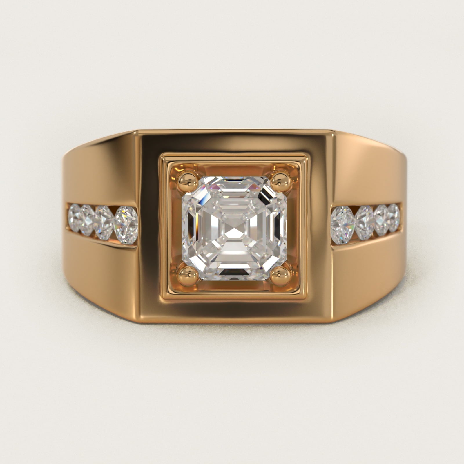 Men's Round Diamond Channel Engagement Ring in 14k Yellow Gold (1/3 ct. tw.) - Asscher Center