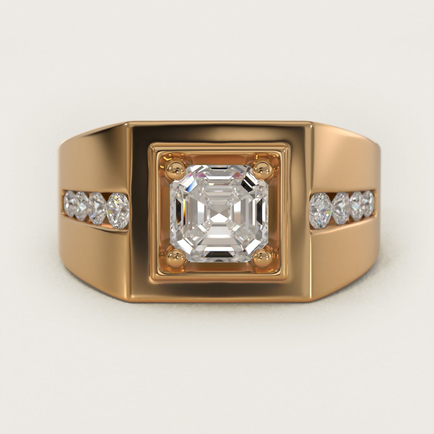 Men's Round Diamond Channel Engagement Ring in 18k Yellow Gold (1/3 ct. tw.) - Asscher Center