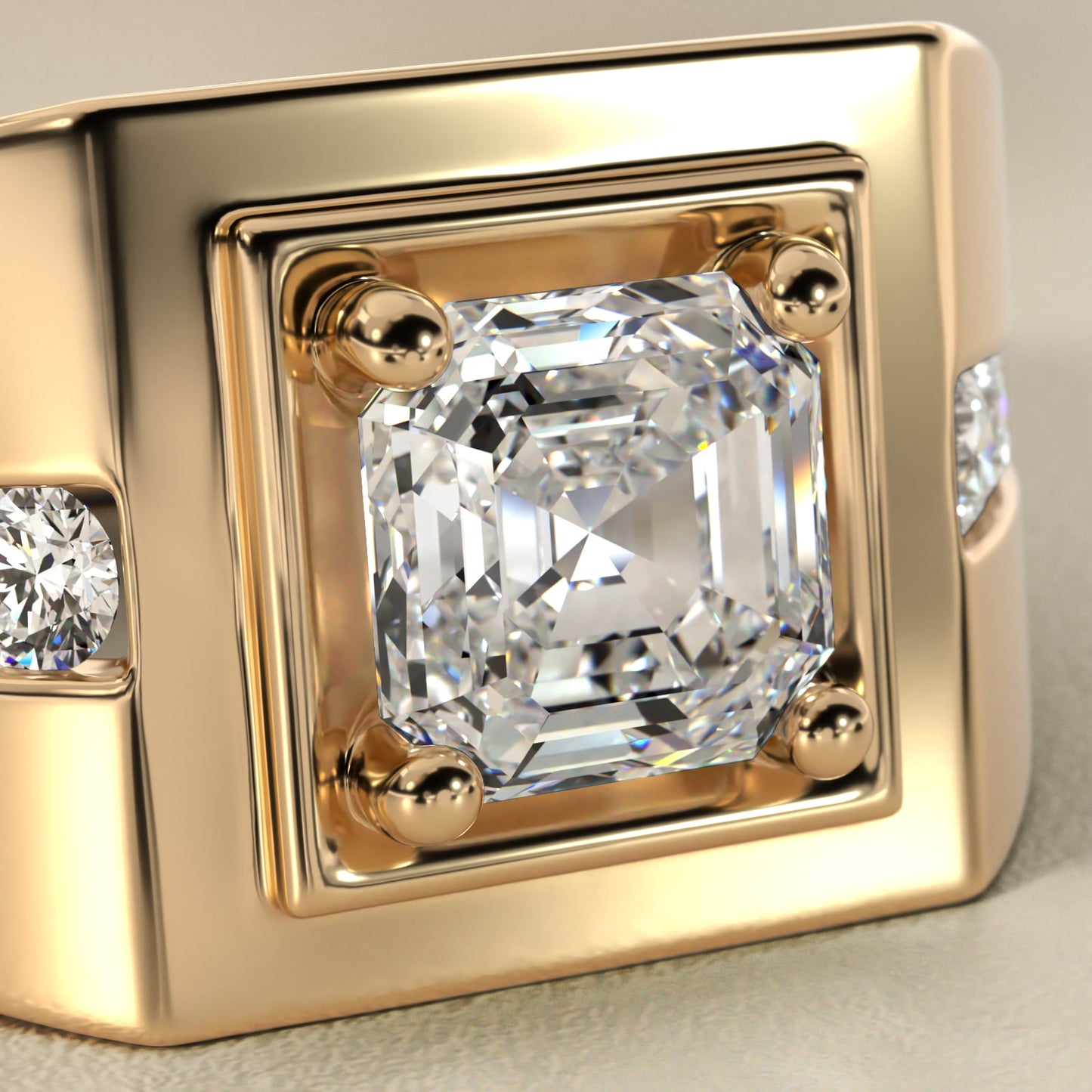 Men's Round Diamond Channel Engagement Ring in 14k Yellow Gold (1/3 ct. tw.) - Asscher Center