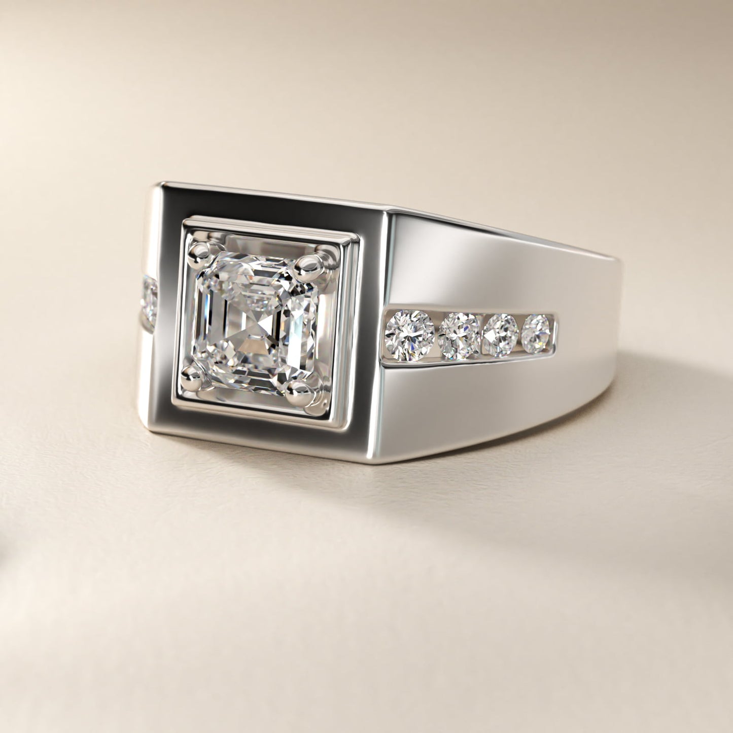 Men's Round Diamond Channel Engagement Ring in Platinum (1/3 ct. tw.) - Asscher Center