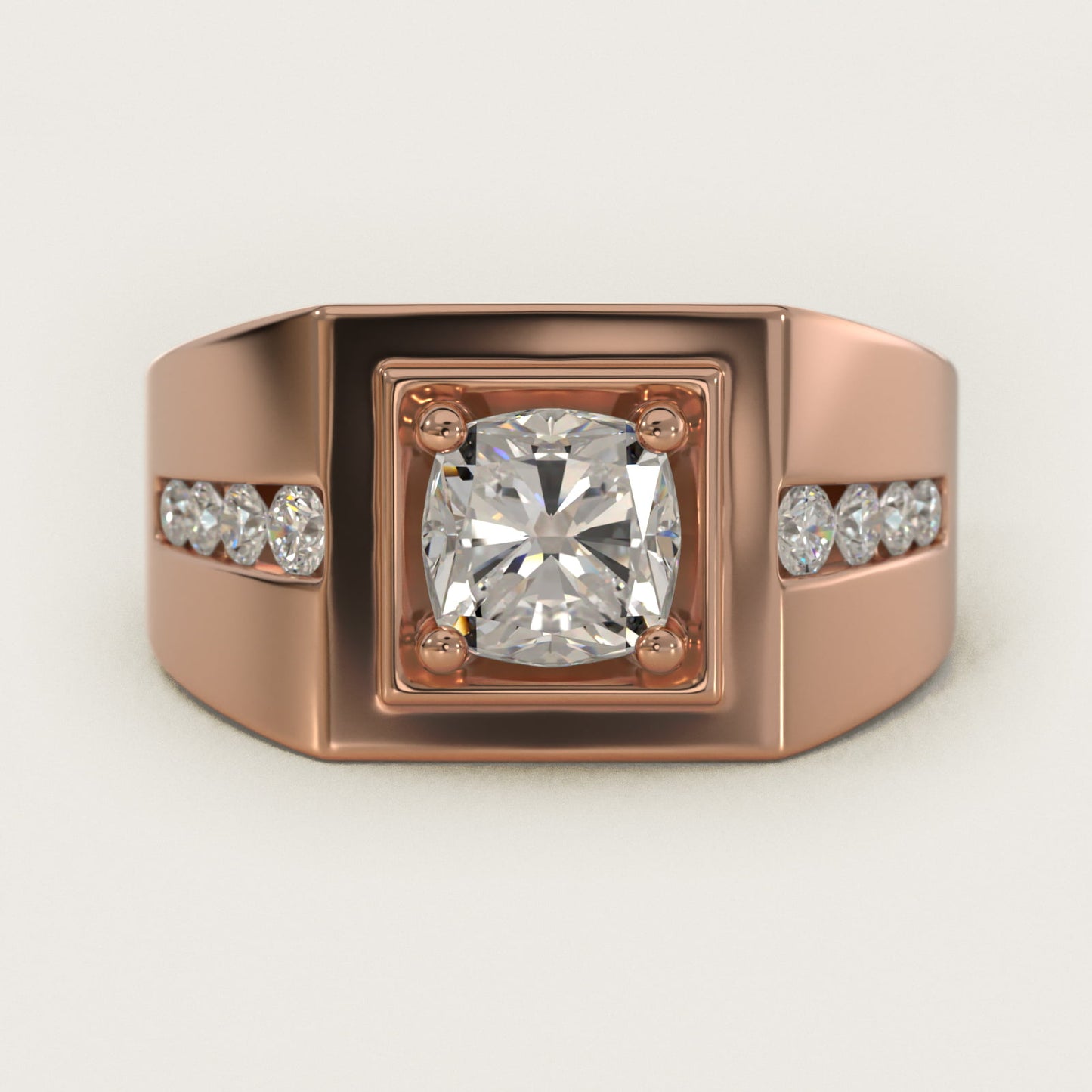 Men's Round Diamond Channel Engagement Ring in 14k Rose Gold (1/3 ct. tw.) - Cushion Center