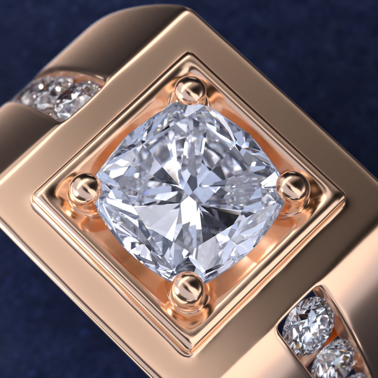 Men's Round Diamond Channel Engagement Ring in 14k Rose Gold (1/3 ct. tw.) - Cushion Center