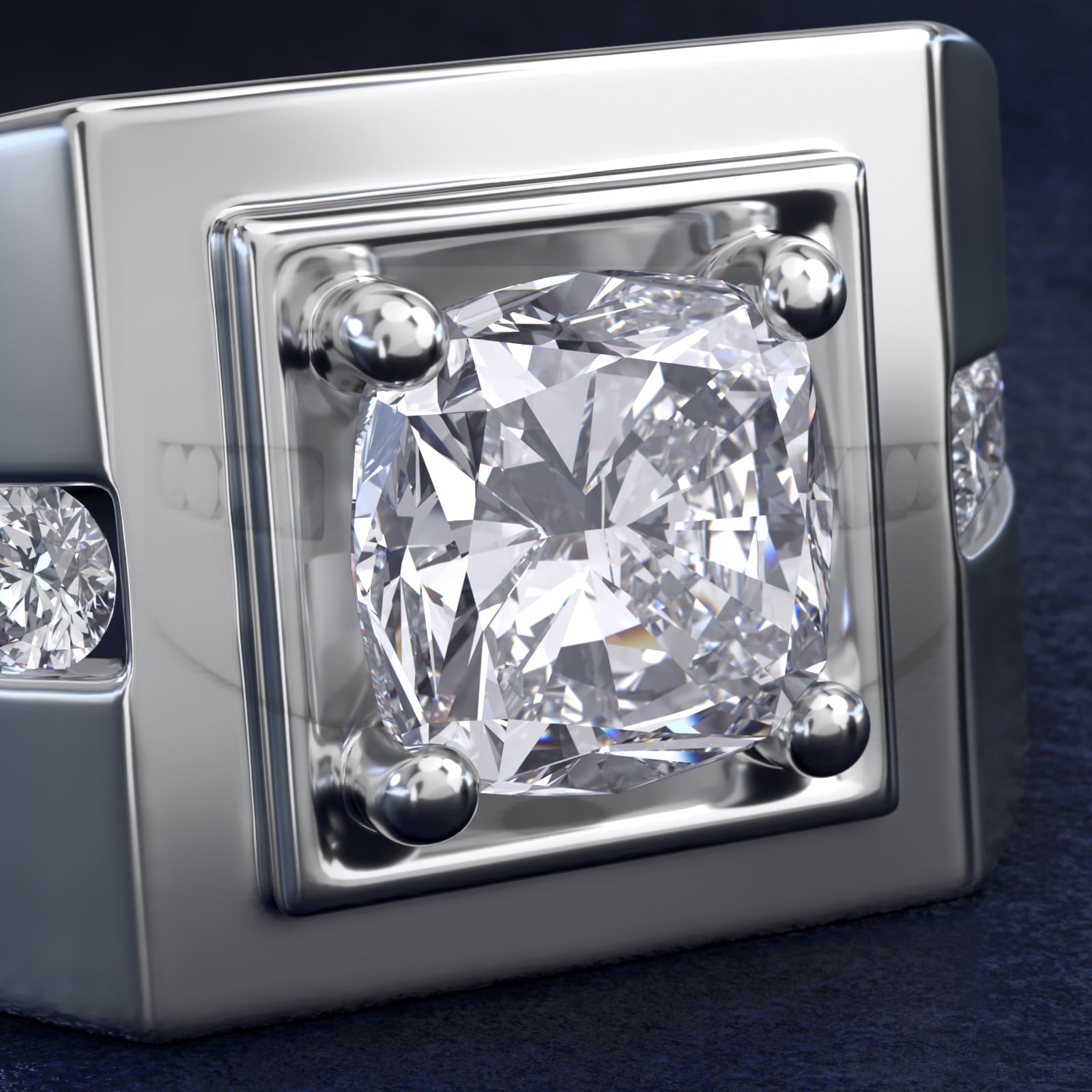 Men's Round Diamond Channel Engagement Ring in 18k White Gold (1/3 ct. tw.) - Cushion Center