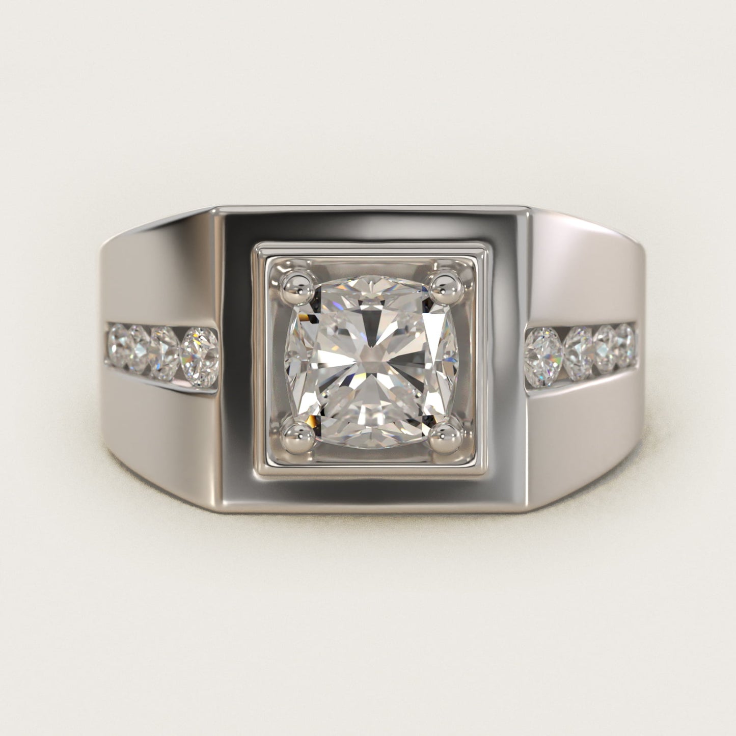 Men's Round Diamond Channel Engagement Ring in Platinum (1/3 ct. tw.) - Cushion Center