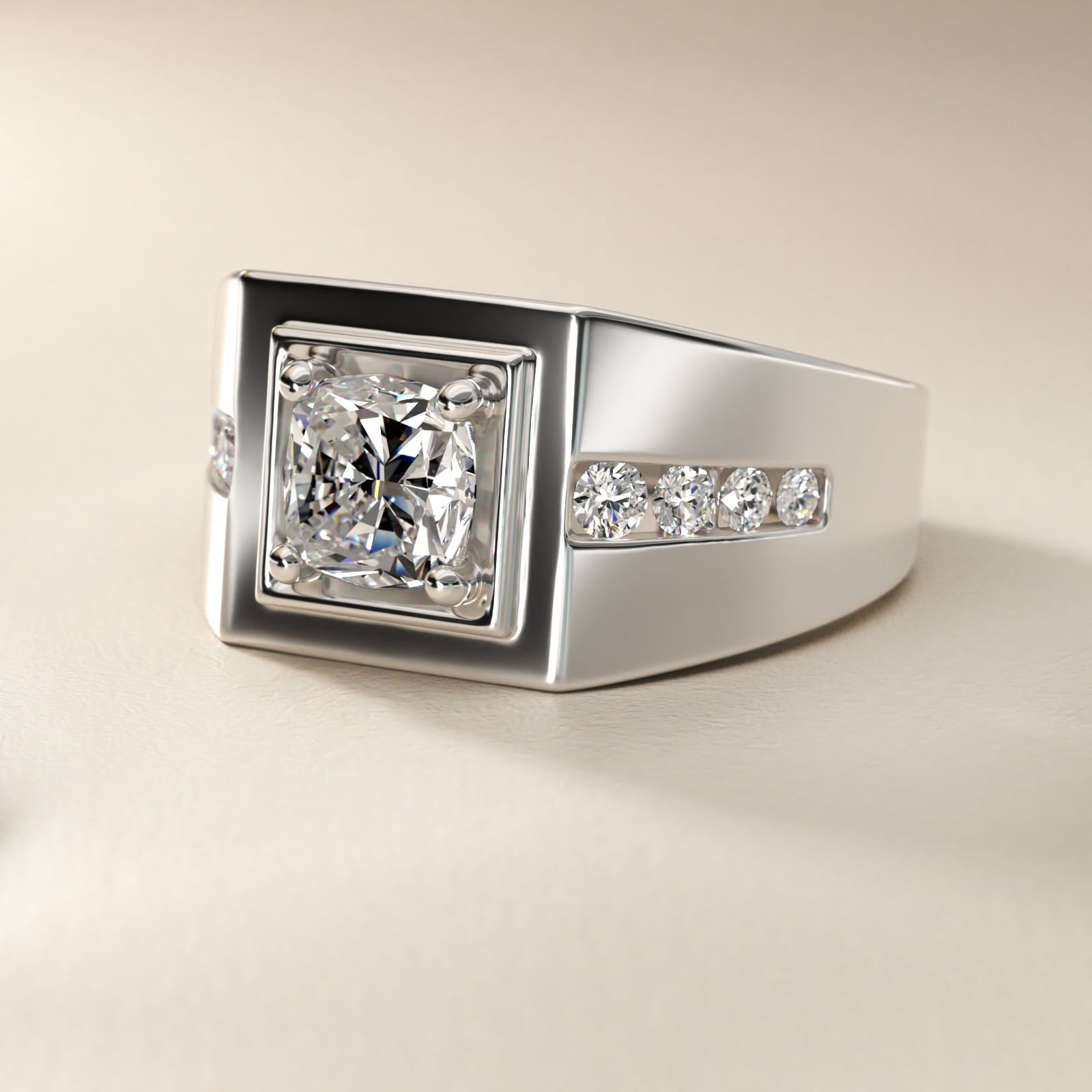 Men's Round Diamond Channel Engagement Ring in Platinum (1/3 ct. tw.) - Cushion Center