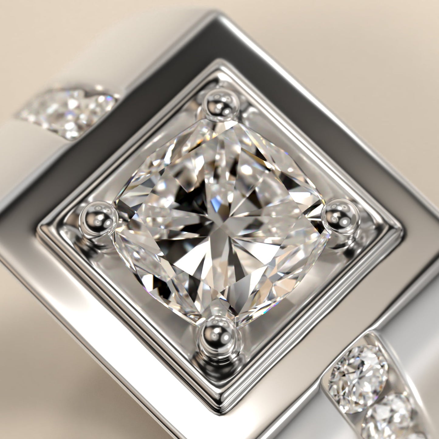 Men's Round Diamond Channel Engagement Ring in Platinum (1/3 ct. tw.) - Cushion Center