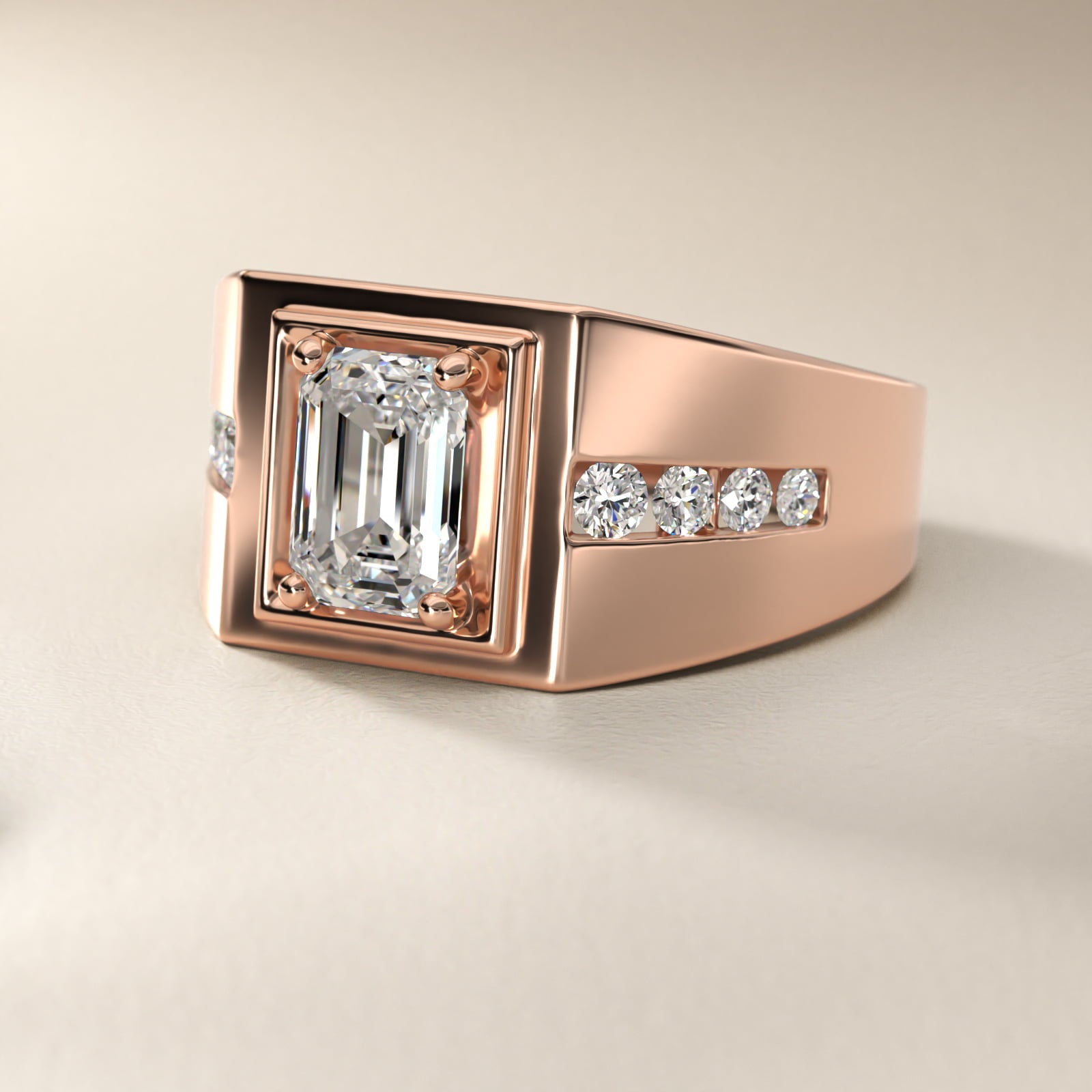 Men's Round Diamond Channel Engagement Ring in 14k Rose Gold (1/3 ct. tw.) - Emerald Center