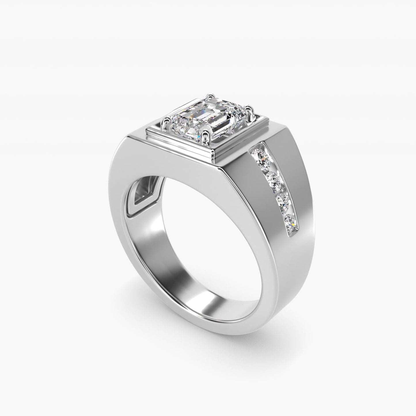 Men's Round Diamond Channel Engagement Ring in 18k White Gold (1/3 ct. tw.) - Emerald Center