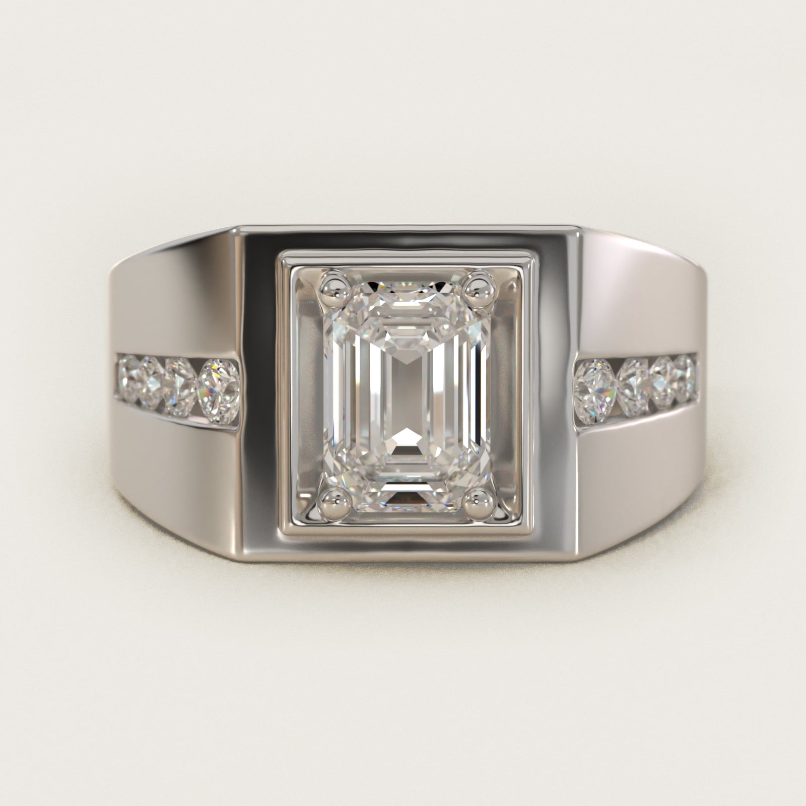 Men's Round Diamond Channel Engagement Ring in 18k White Gold (1/3 ct. tw.) - Emerald Center