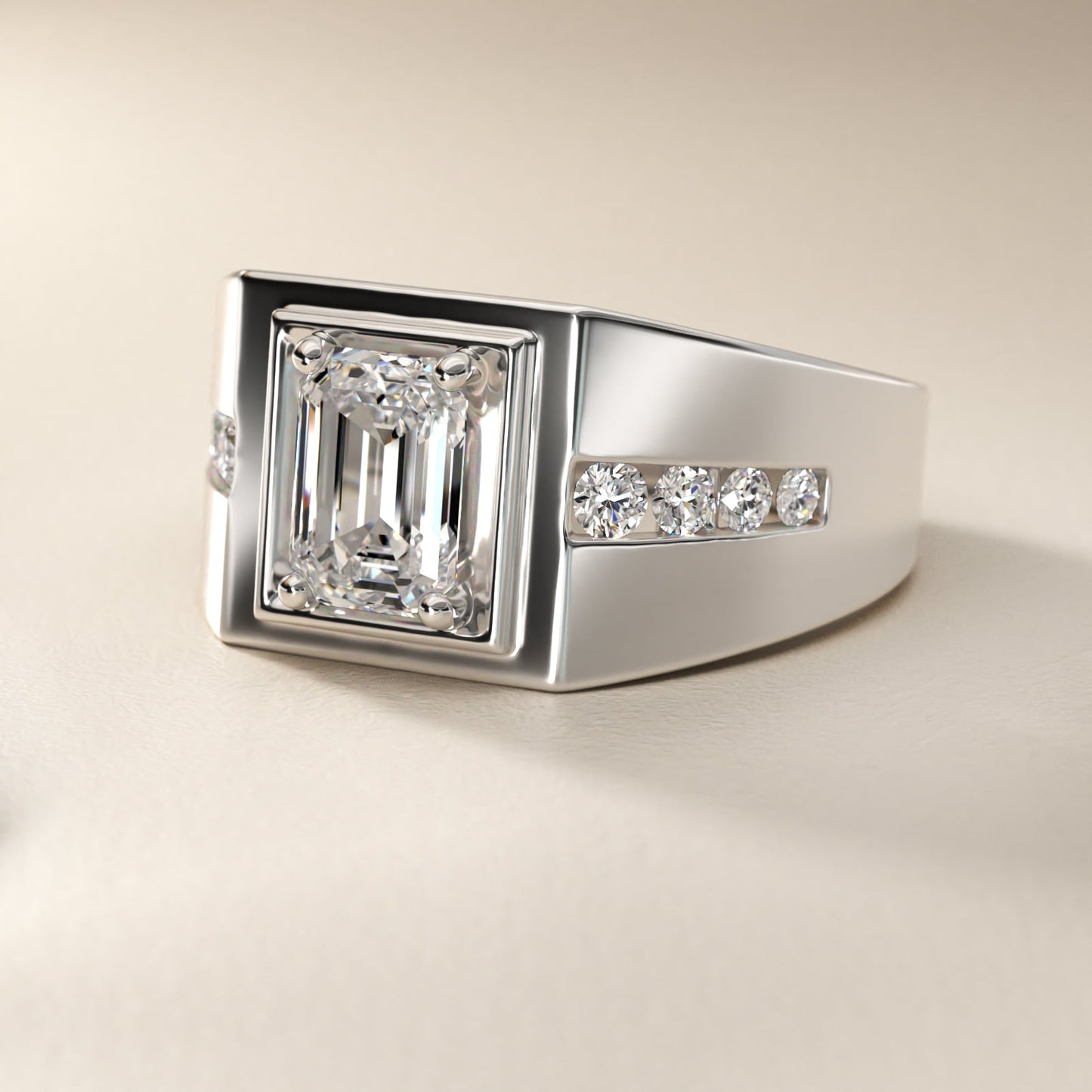Men's Round Diamond Channel Engagement Ring in Platinum (1/3 ct. tw.) - Emerald Center