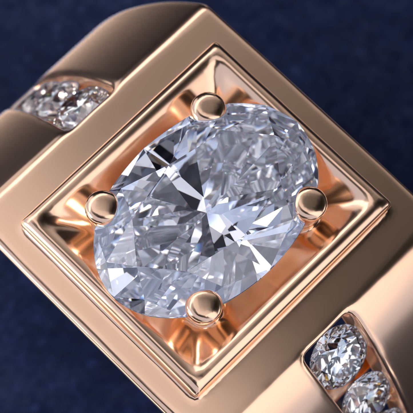 Men's Round Diamond Channel Engagement Ring in 18k Rose Gold (1/3 ct. tw.) - Oval Center