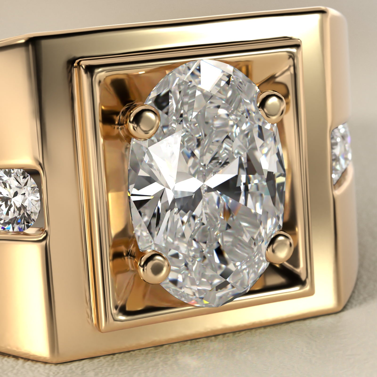Men's Round Diamond Channel Engagement Ring in 14k Yellow Gold (1/3 ct. tw.) - Oval Center