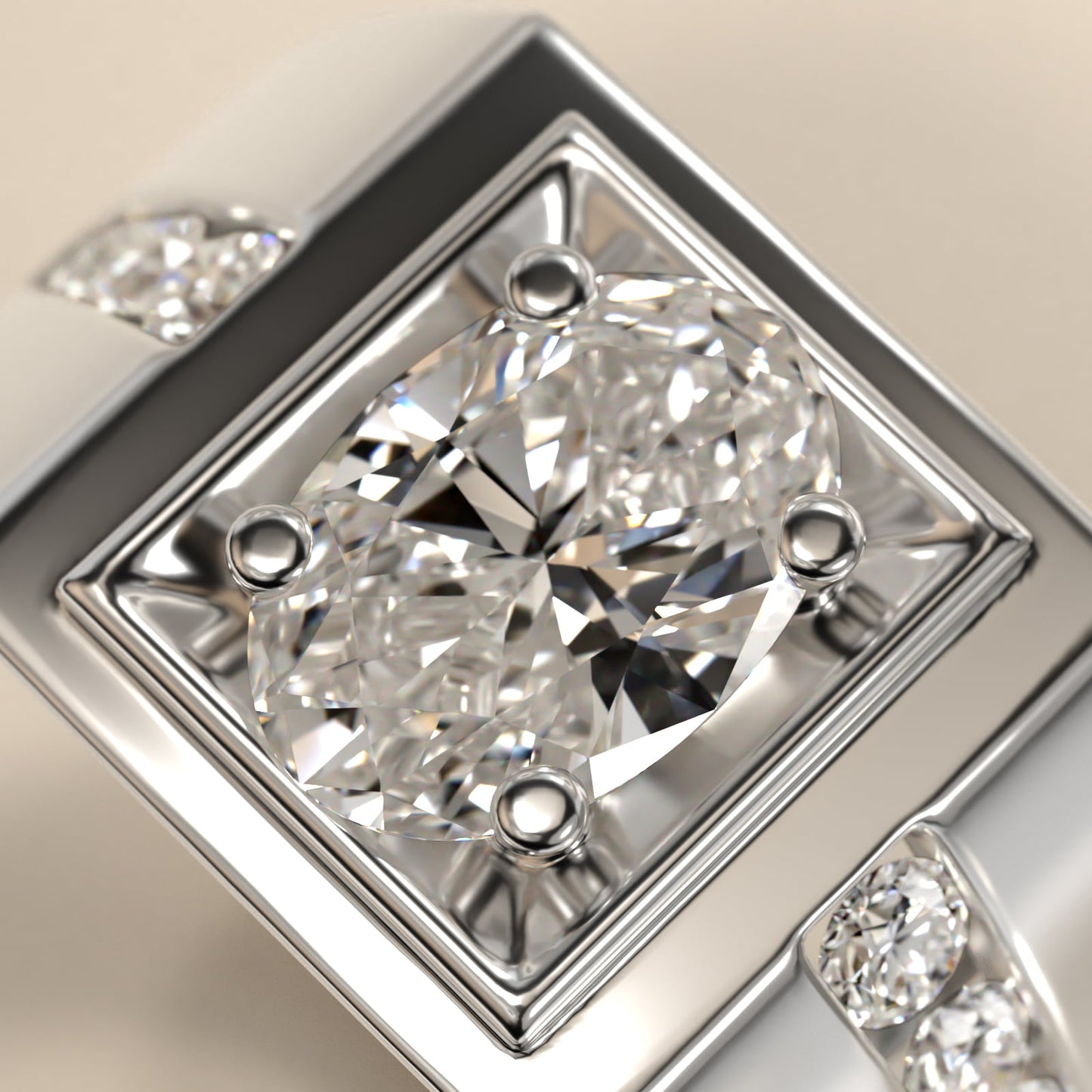 Men's Round Diamond Channel Engagement Ring in Platinum (1/3 ct. tw.) - Oval Center