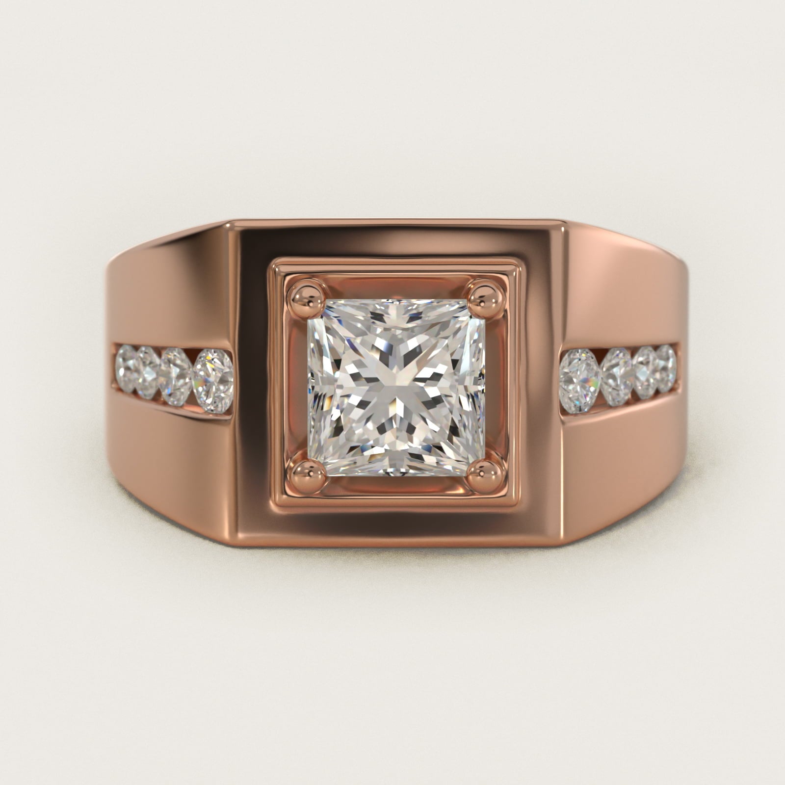 Men's Round Diamond Channel Engagement Ring in 14k Rose Gold (1/3 ct. tw.) - Princess Center