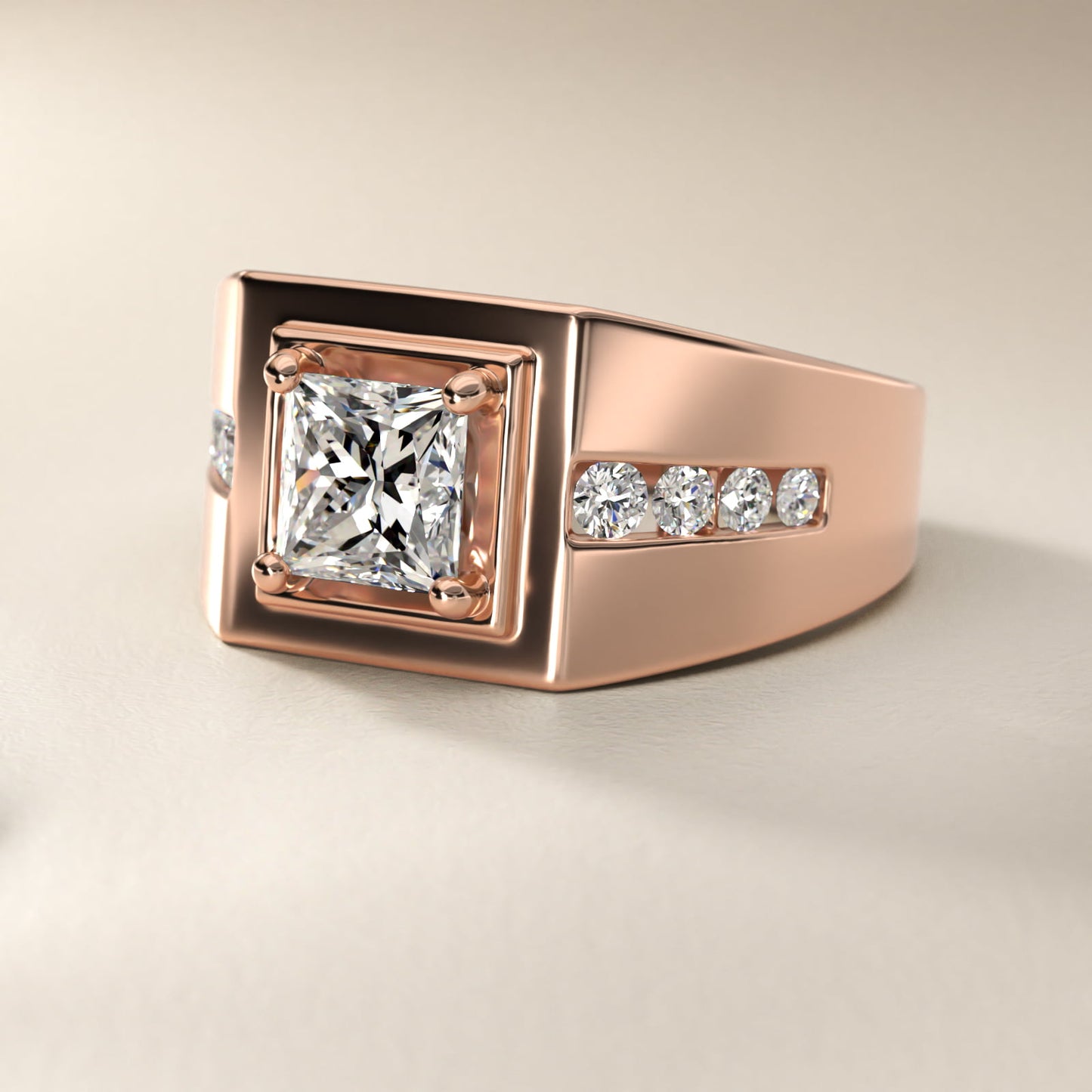 Men's Round Diamond Channel Engagement Ring in 14k Rose Gold (1/3 ct. tw.) - Princess Center