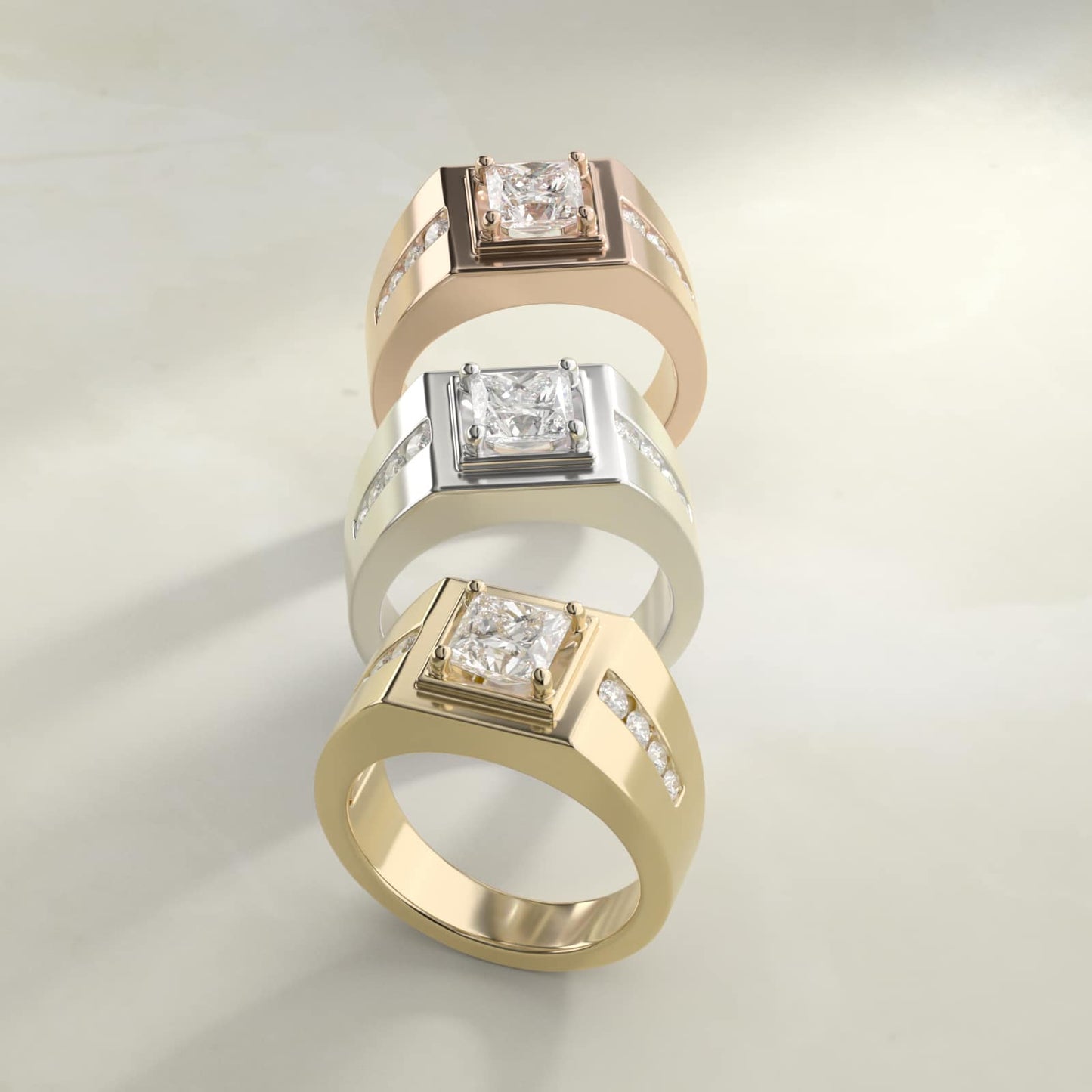 Men's Round Diamond Channel Engagement Ring in 18k Rose Gold (1/3 ct. tw.) - Princess Center