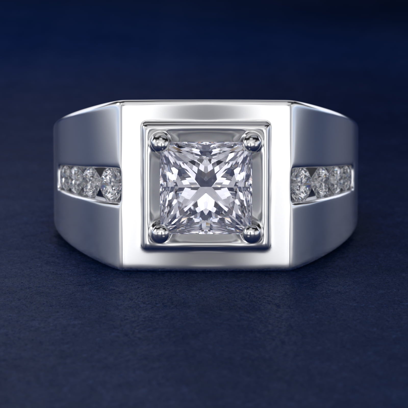 Men's Round Diamond Channel Engagement Ring in 18k White Gold (1/3 ct. tw.) - Princess Center