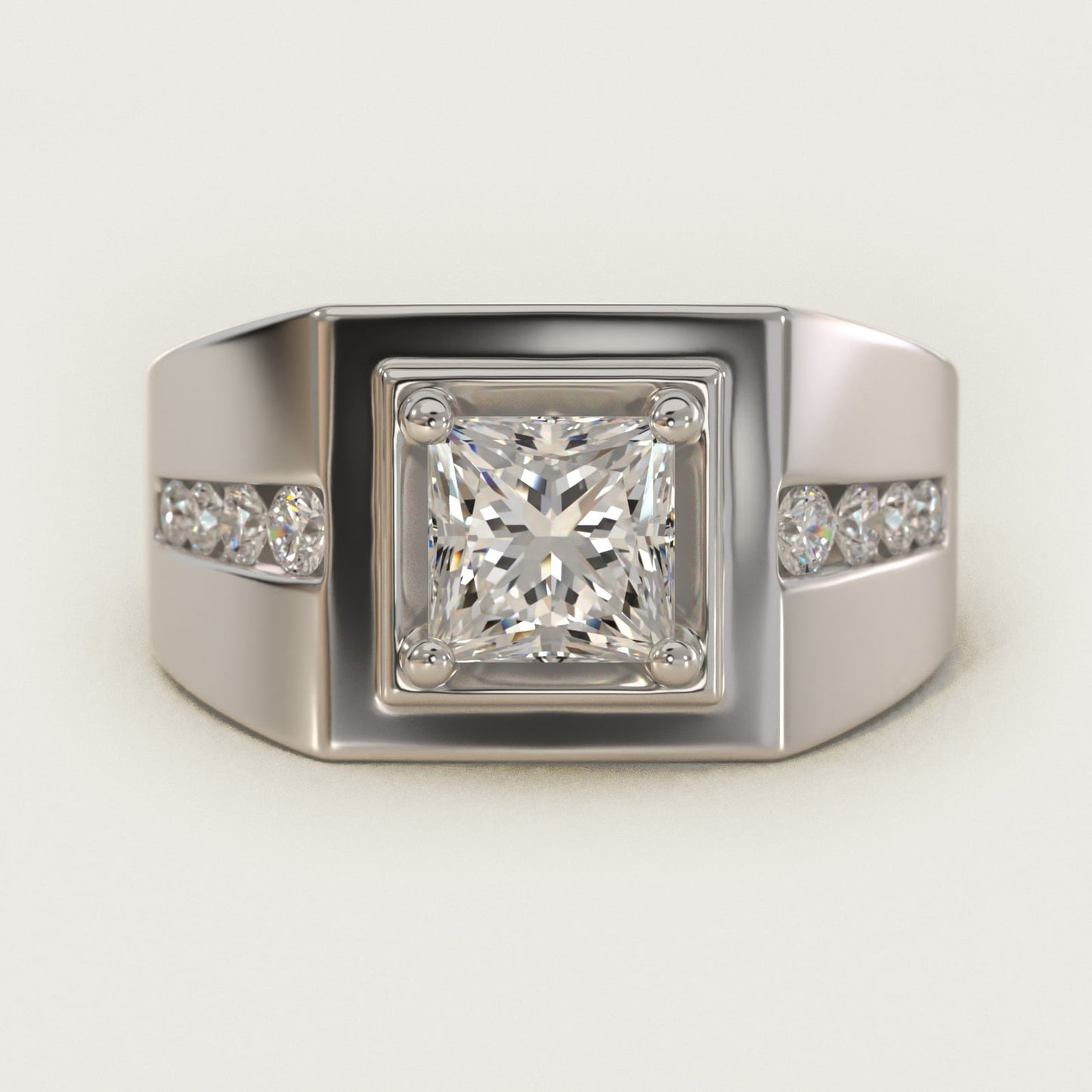 Men's Round Diamond Channel Engagement Ring in 14k White Gold (1/3 ct. tw.) - Princess Center