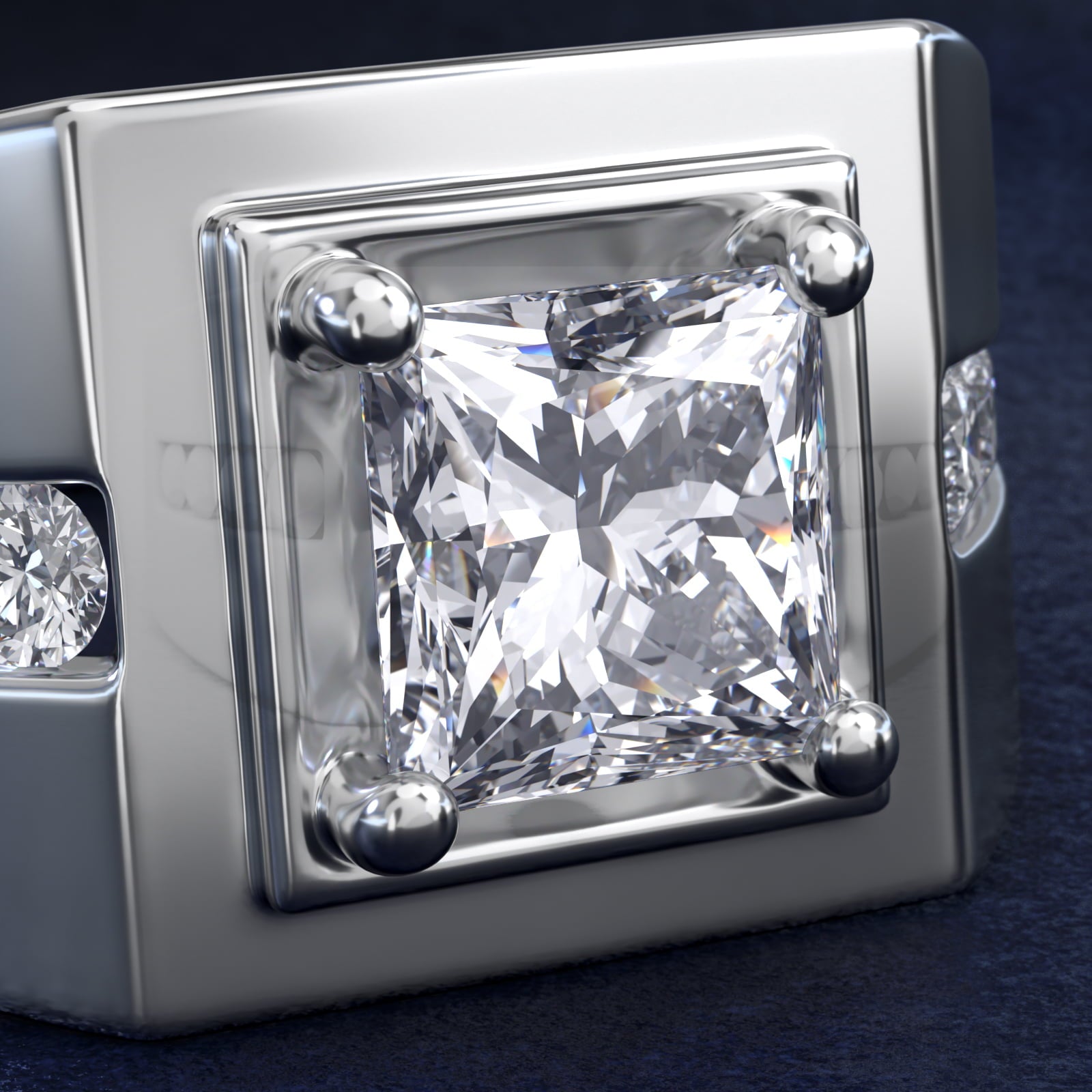 Men's Round Diamond Channel Engagement Ring in 14k White Gold (1/3 ct. tw.) - Princess Center