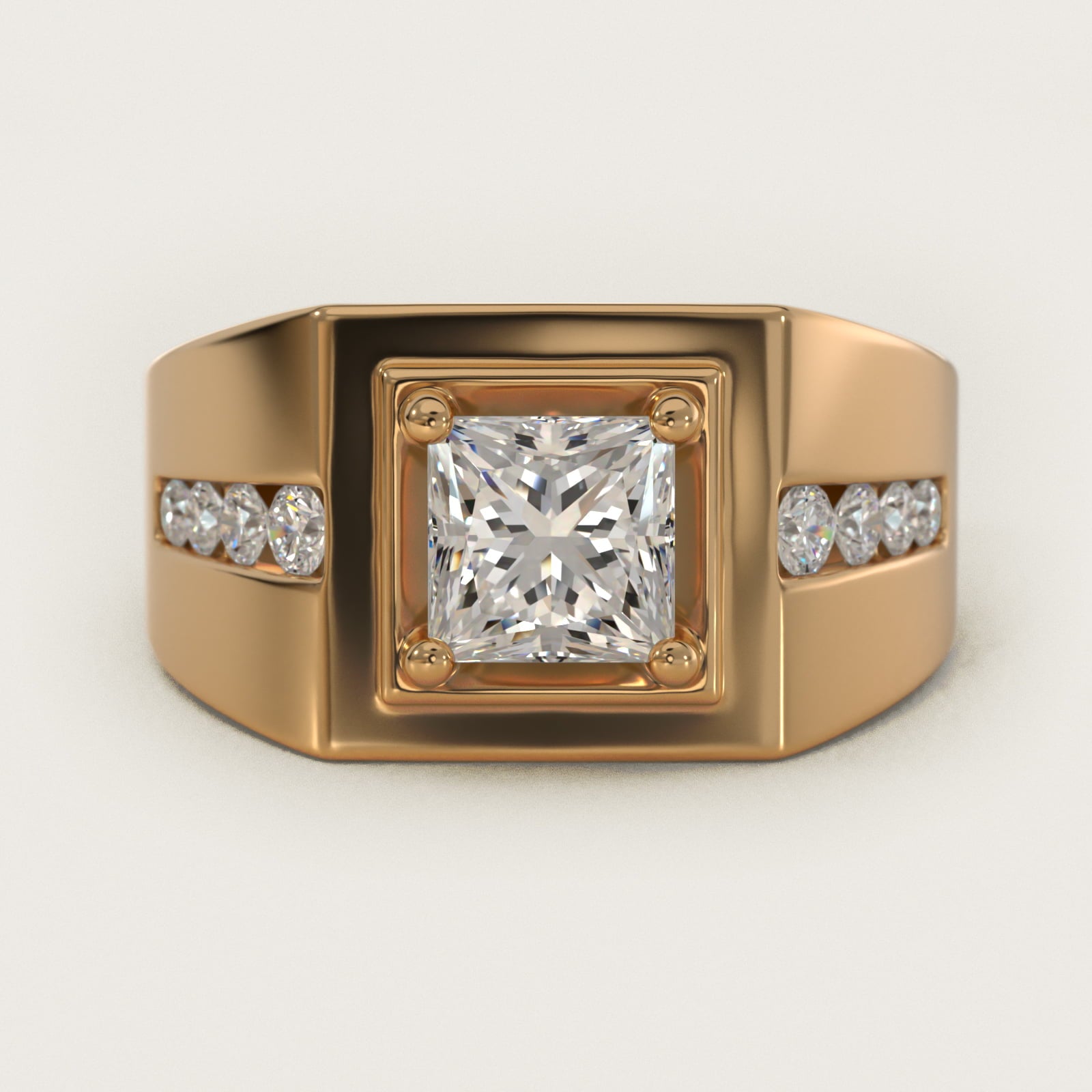 Men's Round Diamond Channel Engagement Ring in 14k Yellow Gold (1/3 ct. tw.) - Princess Center