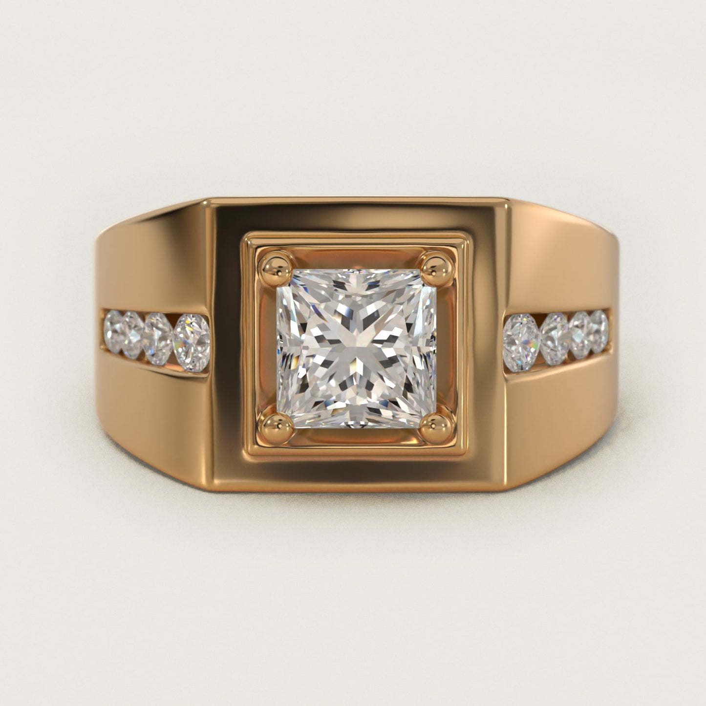 Men's Round Diamond Channel Engagement Ring in 18k Yellow Gold (1/3 ct. tw.) - Princess Center