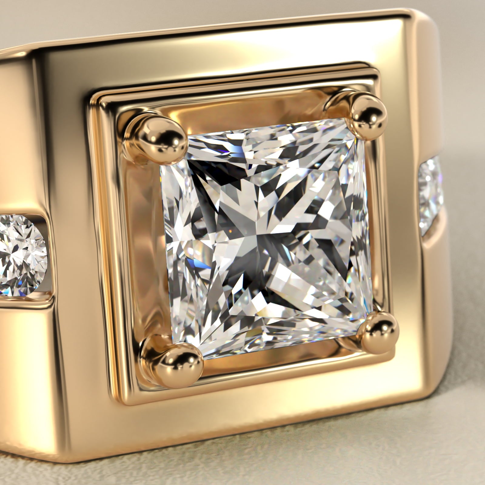 Men's Round Diamond Channel Engagement Ring in 18k Yellow Gold (1/3 ct. tw.) - Princess Center