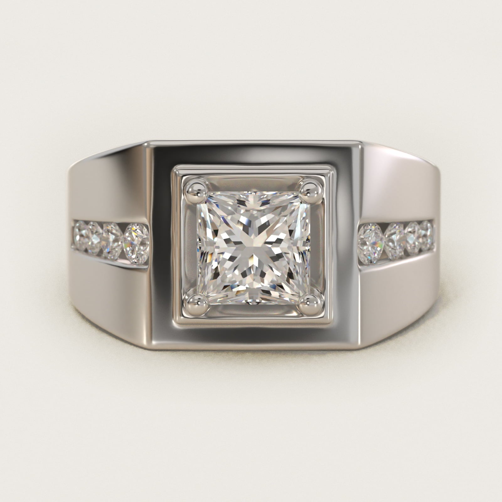 Men's Round Diamond Channel Engagement Ring in Platinum (1/3 ct. tw.) - Princess Center