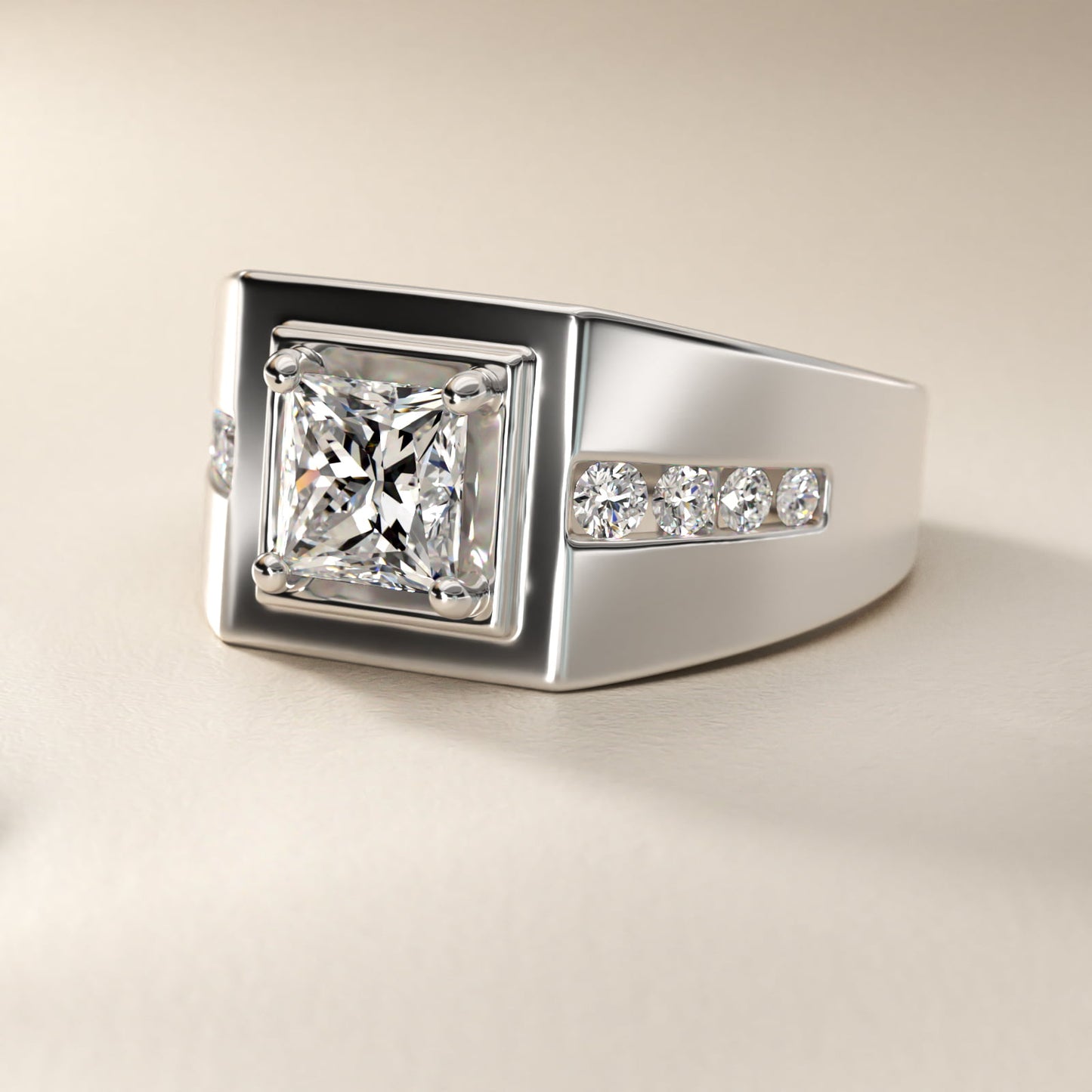 Men's Round Diamond Channel Engagement Ring in Platinum (1/3 ct. tw.) - Princess Center