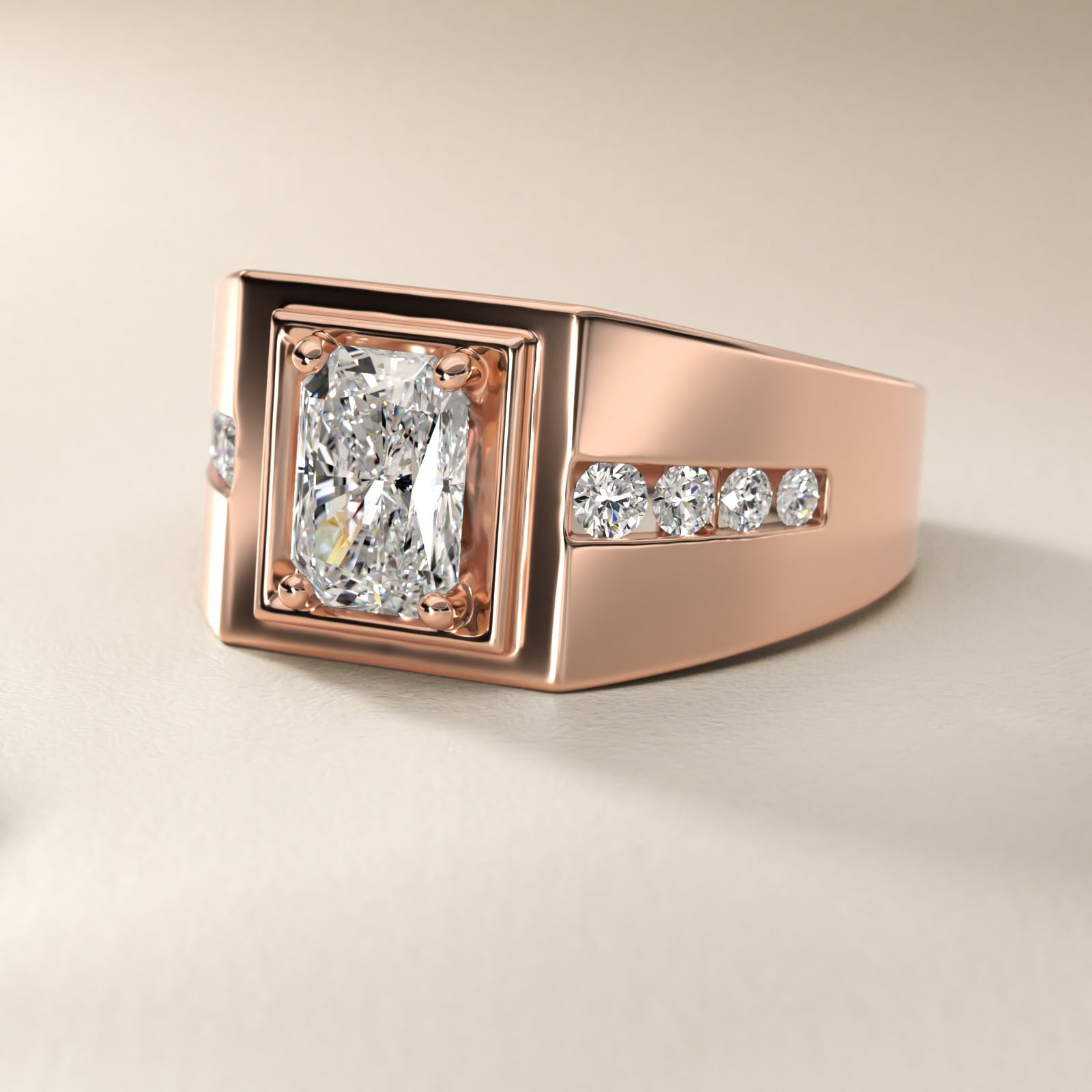 Men's Round Diamond Channel Engagement Ring in 14k Rose Gold (1/3 ct. tw.) - Radiant Center