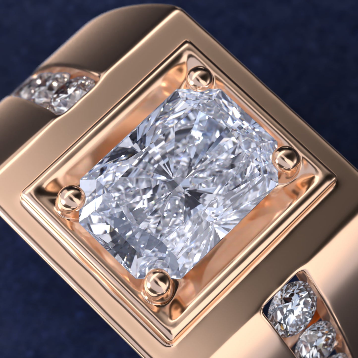 Men's Round Diamond Channel Engagement Ring in 14k Rose Gold (1/3 ct. tw.) - Radiant Center