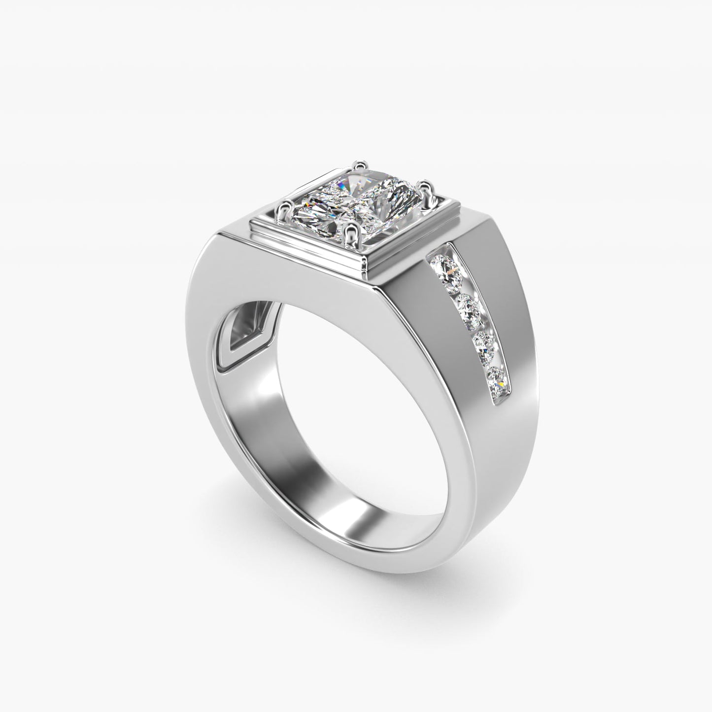Men's Round Diamond Channel Engagement Ring in 18k White Gold (1/3 ct. tw.) - Radiant Center