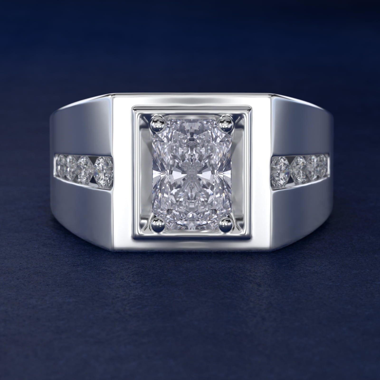 Men's Round Diamond Channel Engagement Ring in 14k White Gold (1/3 ct. tw.) - Radiant Center